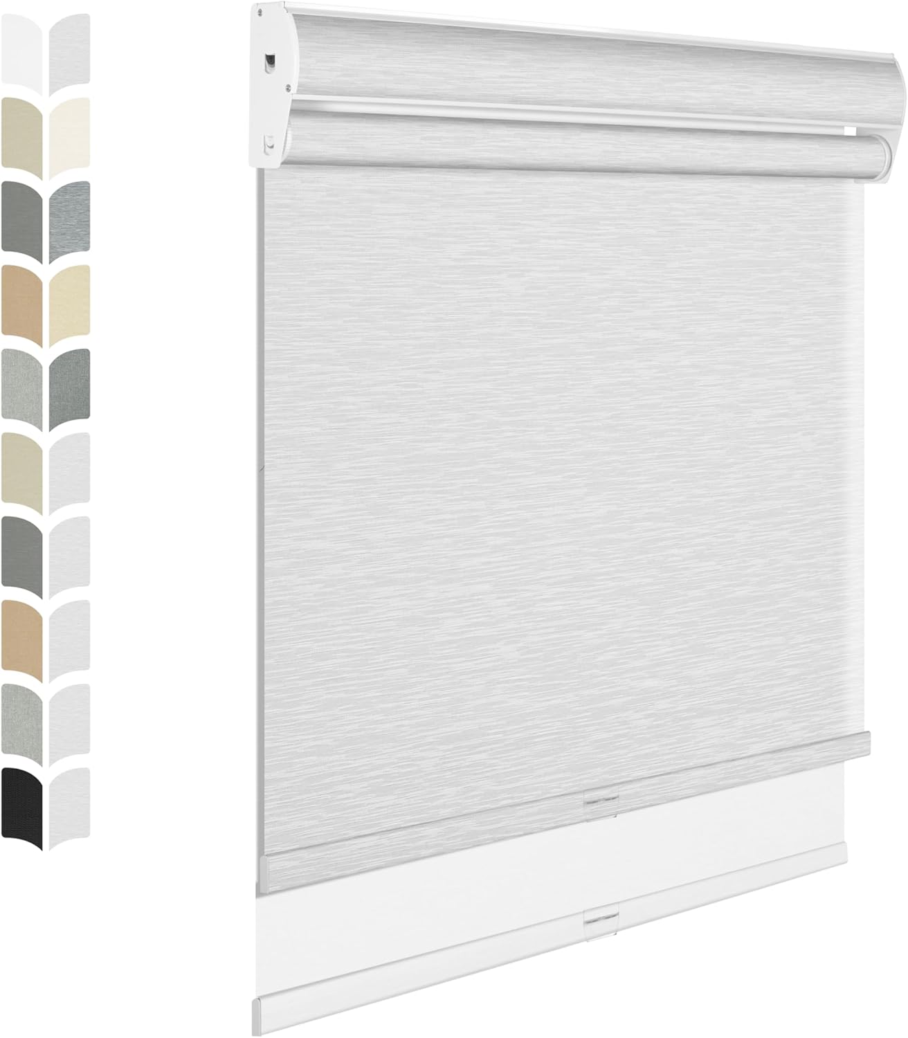 BERISSA Cordless Dual Roller Shades With Cassette Valance, Blackout and Light Filtering, Day and Night for Home Office Door - Striped Jacquard White, 24 W x 44" H