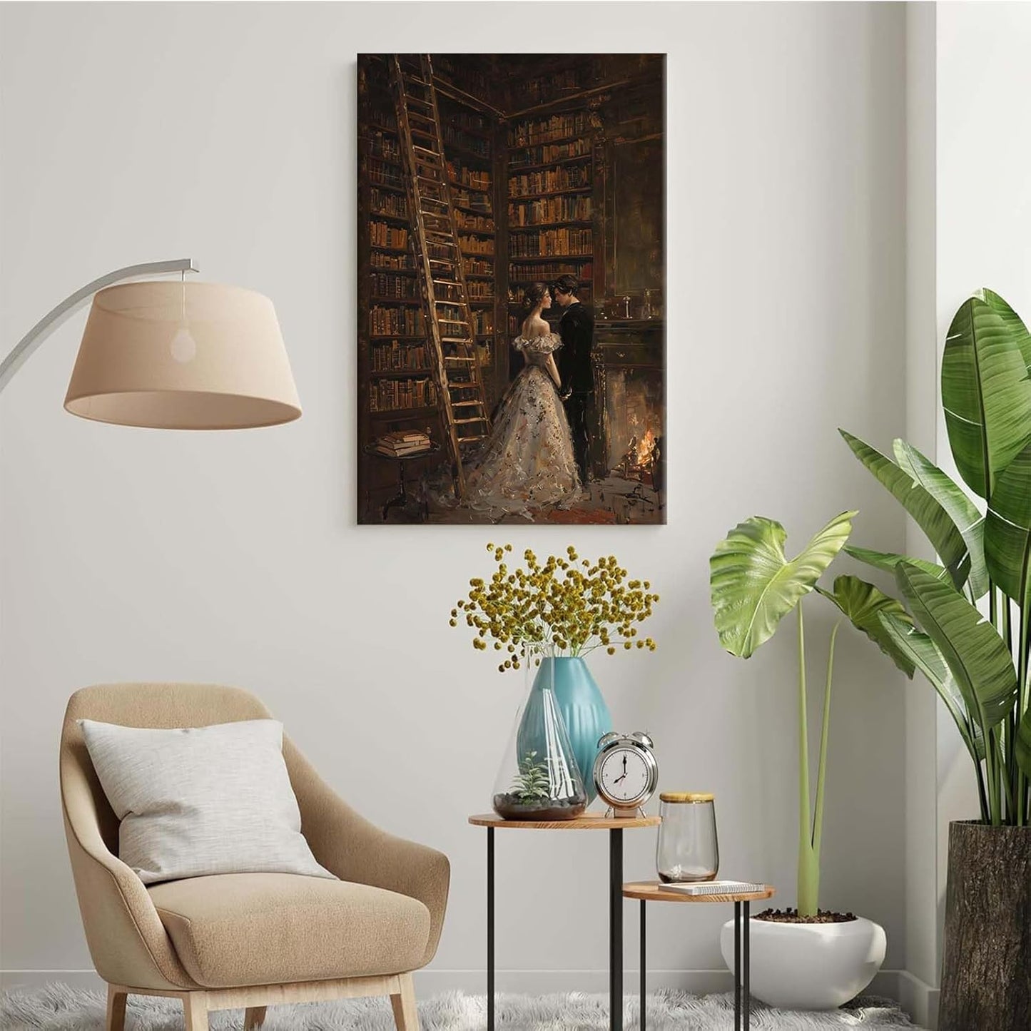 JFHCQJPK Gothic retro library scene decoration melancholy calm art college style wall aesthetic antique style home decoration suitable for bedroom living room24x36in Frameless
