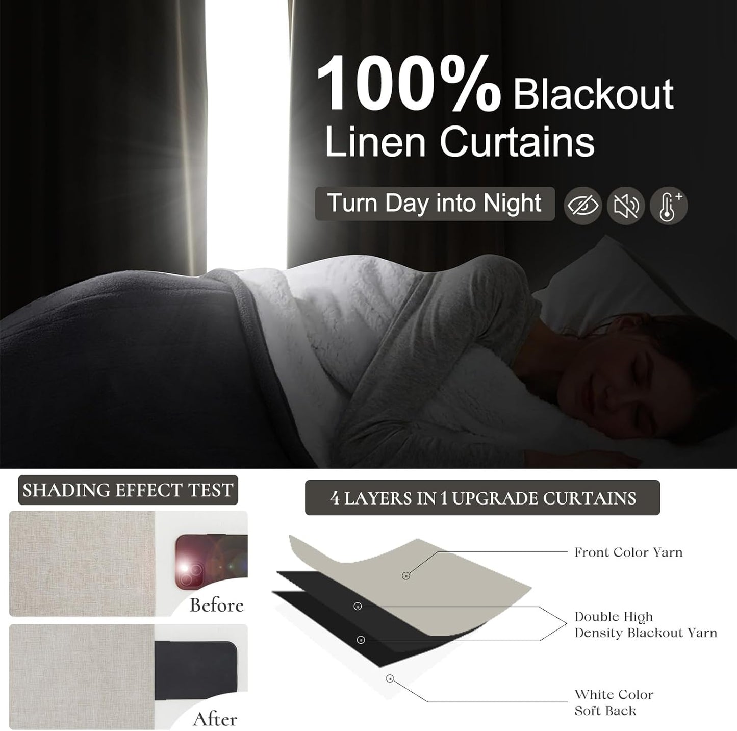 Unique Curtains 86 Inches Long for Living Room,Linen Farmhouse Modern Complete Blackout Custom Privacy Curtains for Windows Energy Efficient Closet Cover Pinch Pleated/Back Tab Birch Drapes 2 Panels