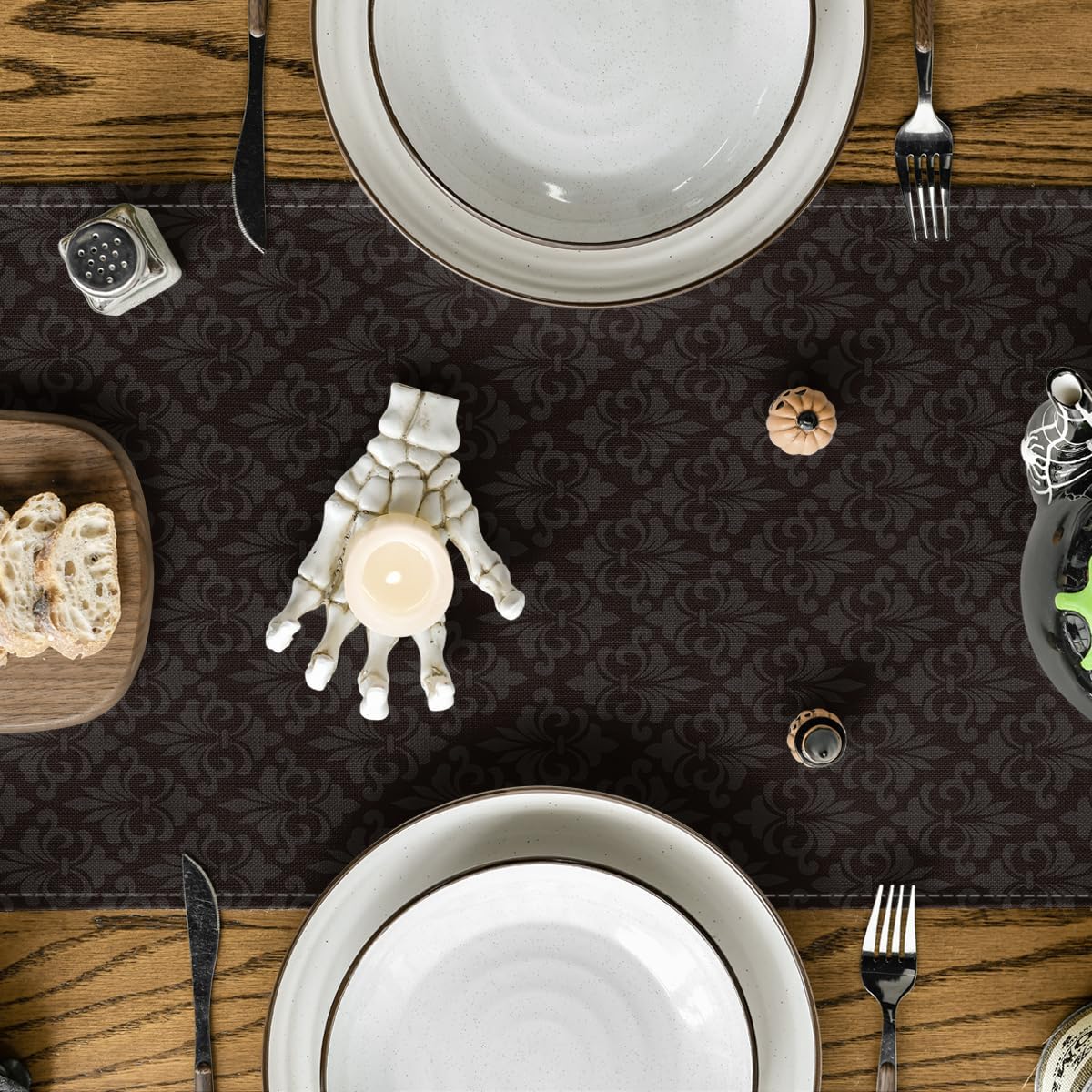 Artoid Mode Black Cat Pumpkins Boo Halloween Table Runner, Trick Or Treat Seasonal Kitchen Dining Table Decoration for Home Party Decor 13x90 Inch