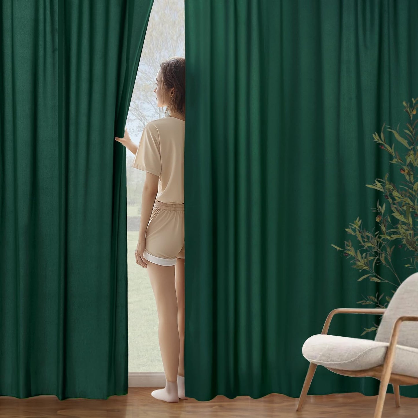 MIULEE Hunter Green Privacy Sheer Curtains That Let Light in 96 Inches Long Non-See-Through Semi Sheer Curtain Light Filtering Window Christmas Drapes for Living Room Bedroom 2 Panels Set 42 X 96