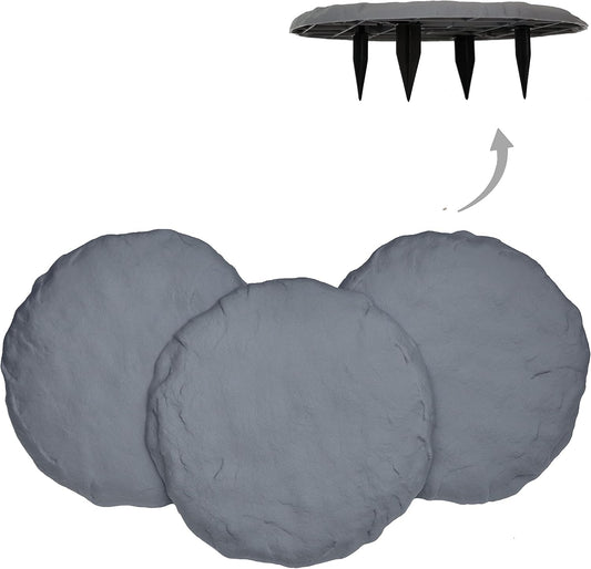 Ei Circular 15.5” Stepping Stones with Ground Stakes - Home or Garden Step Stones for Outdoor Walkway or Pathway Pavers - Resin Material (8, Light Grey Stone)
