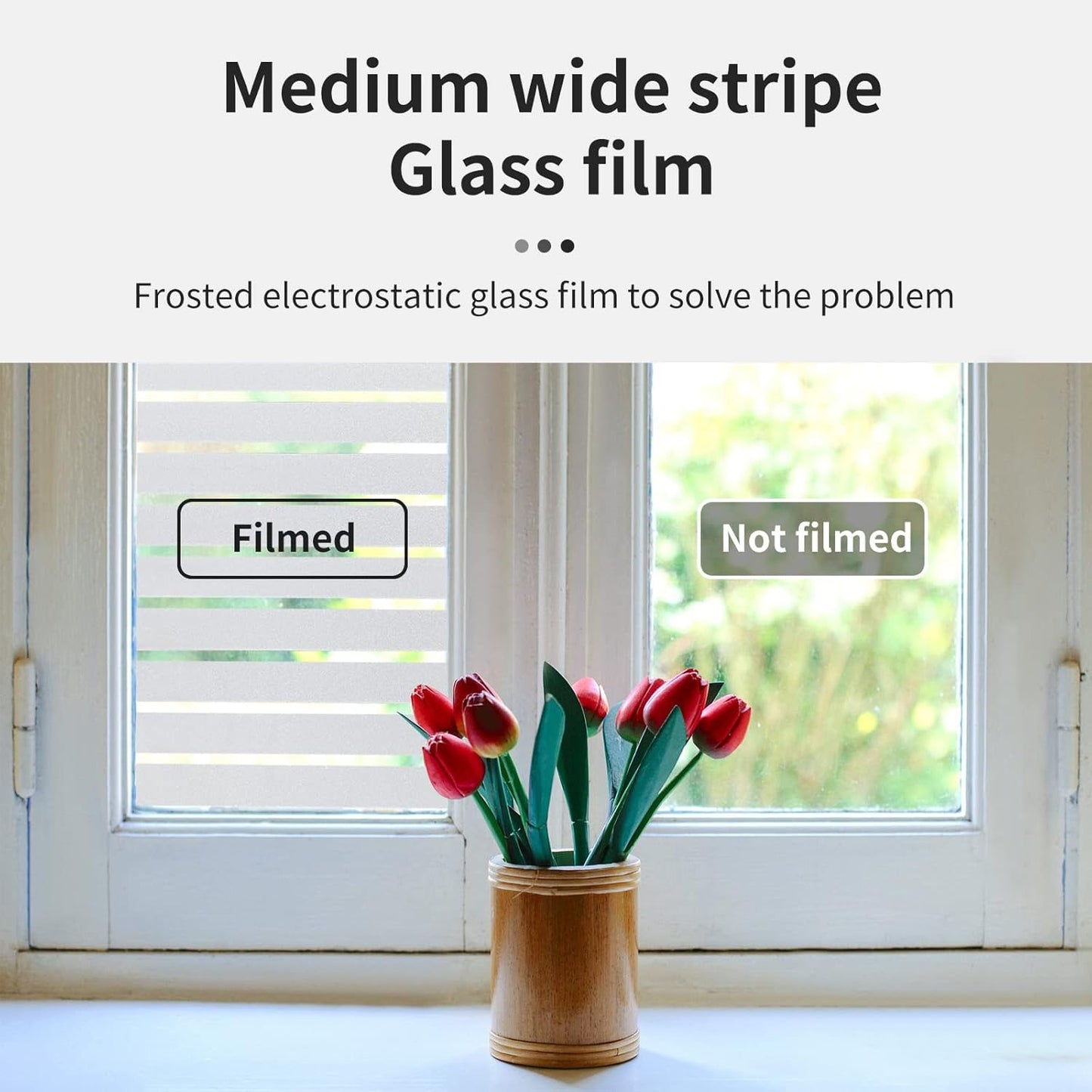 Window Privacy Film with Installation Tools, with Installation, Static Cling, Anti UV, Heat Control, Ideal for Home Shower Office Glass Door (Stripes Pattern, 35.4X157.4Inch)