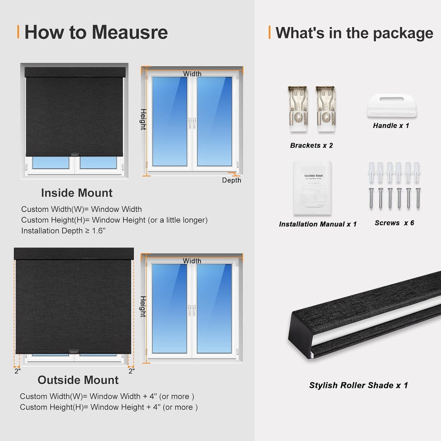 Persilux Free-Stop Cordless Blinds for Indoor Windows with Cover, Window Shades Blackout Roller Blinds, Thermal Insulated Fabric UV Protection for Kitchen, Office, Living Room, Black(26" W x 72" H)