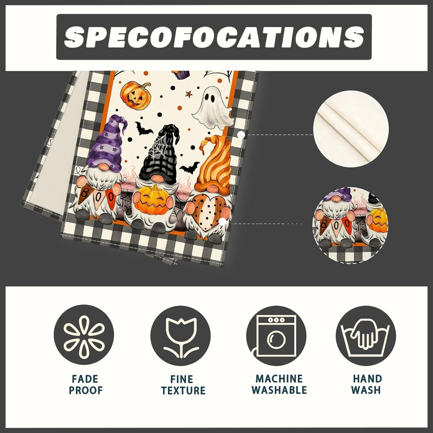 XCHI Spooky Boo Plaid Gnome Halloween Table Runner Party Table Decoration for Home Kitchen Dining Holiday Decor 13x108 Inch