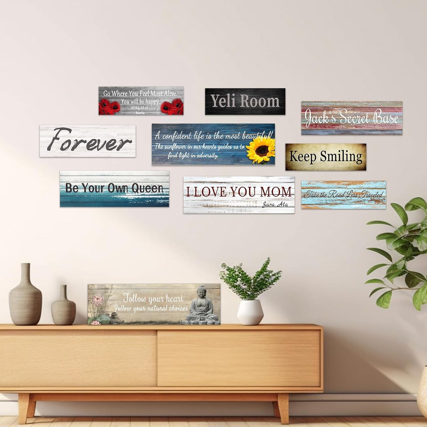 CHAOSETKEN Custom Text Sign Wall Art Personalized Family Quote Wall Decor Family Sign Canvas Prints Customized Wood Text Quote Pictures Rustic Farmhouse Decor Framed (36L x 12W)