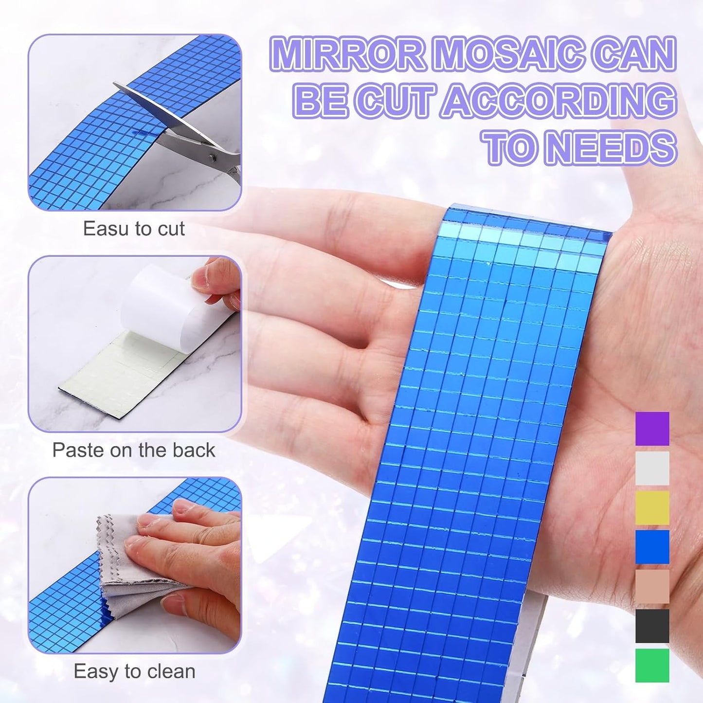 MECCANIXITY Self Adhesive Glass Mirror Mosaic Tiles 3200 Pcs 5 x 5 mm Disco Tiles for Craft Decoration Glass Mirror Disco Ball Purple 2 Pcs