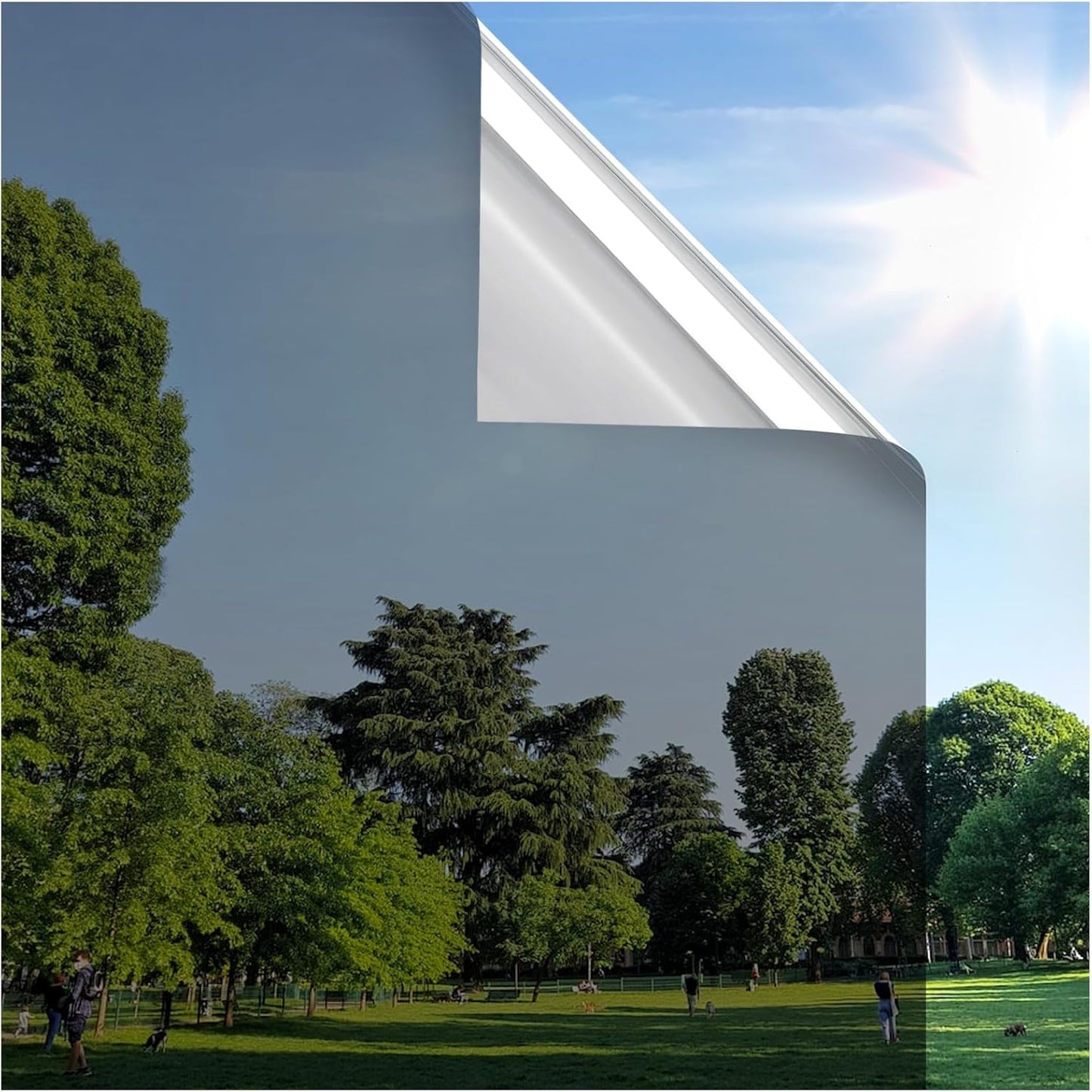 rabbitgoo Window Privacy Film One Way Window Tint for Home, Removable Reflective Heat Sun Blocking Anti UV Glass Door Covering, Mirror Tinting Film House Office, 17.5 in X 6.5 Feet, Black Silver