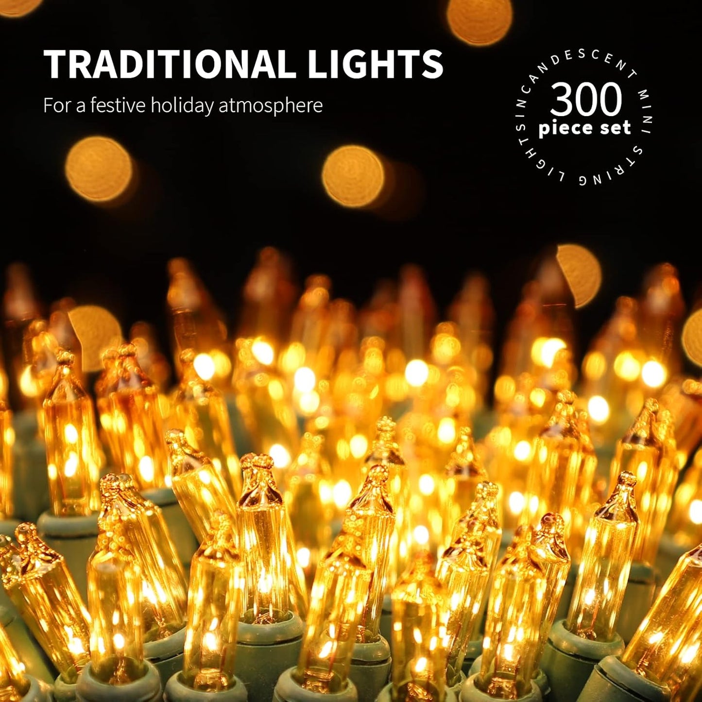 300LIGHTS(2*150L) YELLOW Extra-Bright With End Connectors Christmas Decorative Light 19.44m UL Certified Mini String Light Set Waterproof for Home Garden Holiday Tree Party Patio Decor Wedding