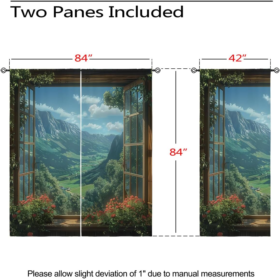 Mountain Blackout Curtains for Girls Boys Teens Home Decor, Spring Sky View Nature Forest Flower Grommet Thermal Insulated Drapes Darkening Window Curtain for Bedroom Living Room, 84 x 84 Inch