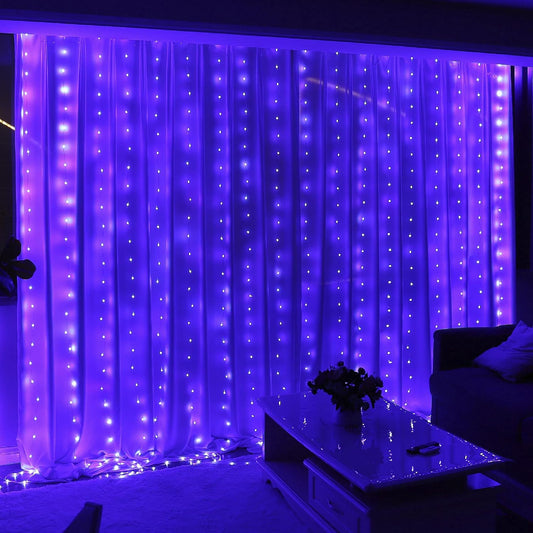 HXWEIYE 300LED Purple Fairy Curtain Lights for Bedroom, 3mx3m 8 Modes USB Plug in Window Christmas Led String Hanging Lights with Remote for Backdrop Wedding Party Home Garden Outdoor Indoor