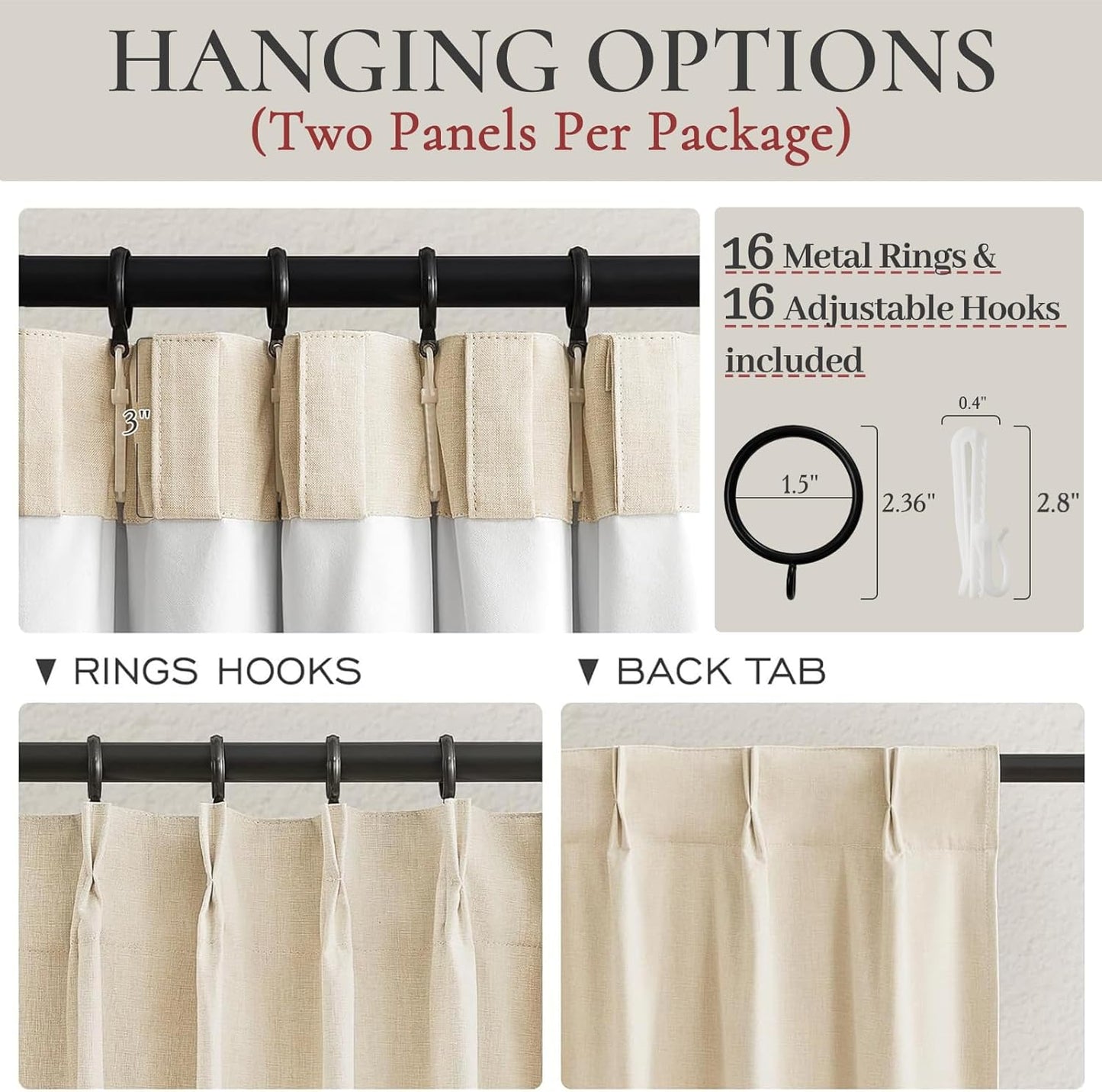 Light Beige 100% Blackout Curtains for Office at Home/Playroom/Classroom, Noise Cancelling Thermal Curtains 90 Inch Length 2 Panels Set Neutral Modern Window Faux Linen Pinch Pleated Drapes(40x90)