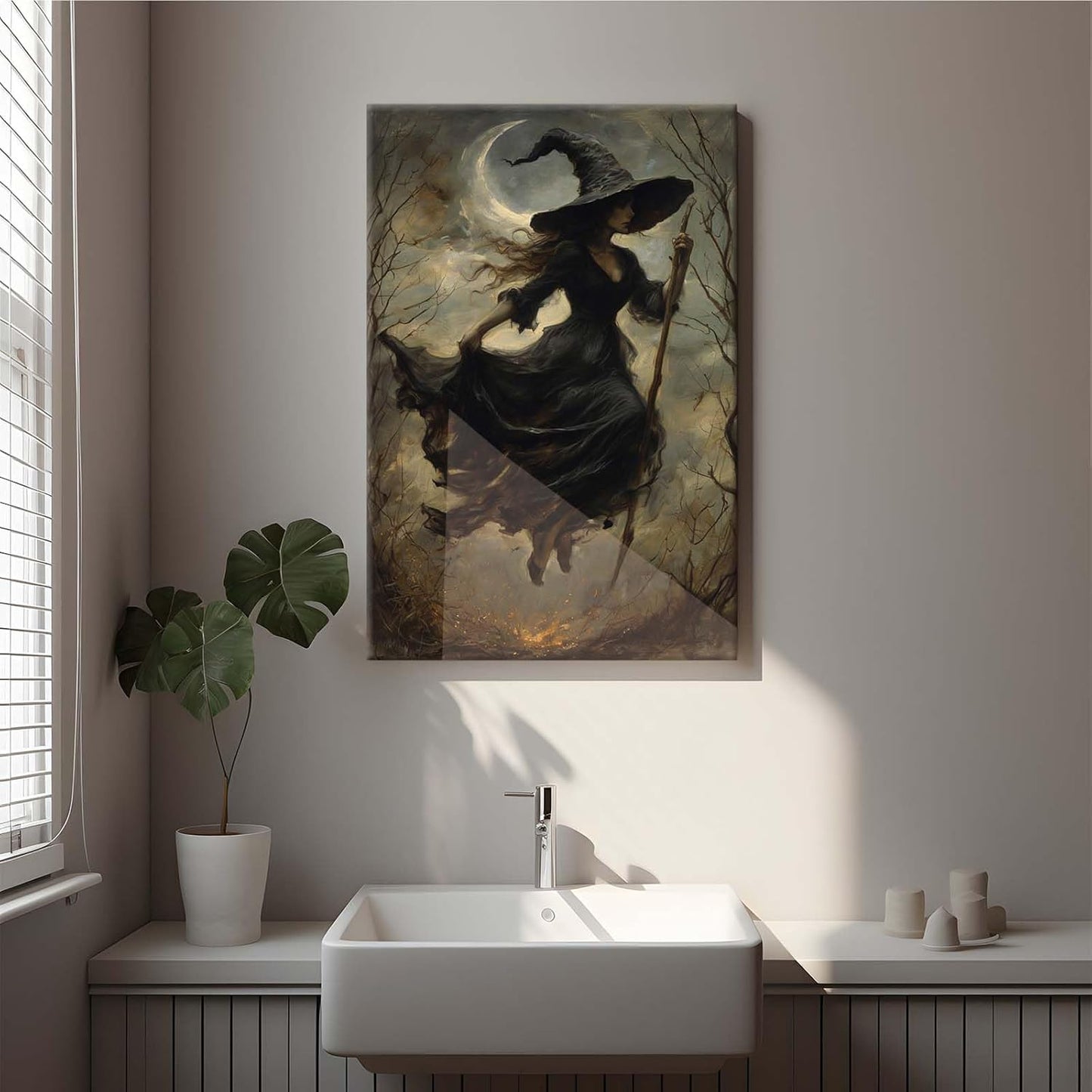 JFHCQJPK Witch in the Forest Halloween Print Wall Art Poster Witch Decor Vintage Print Dark College Wall Art Victorian Gothic Room Decor Canvas Wall Print16x24in Frameless