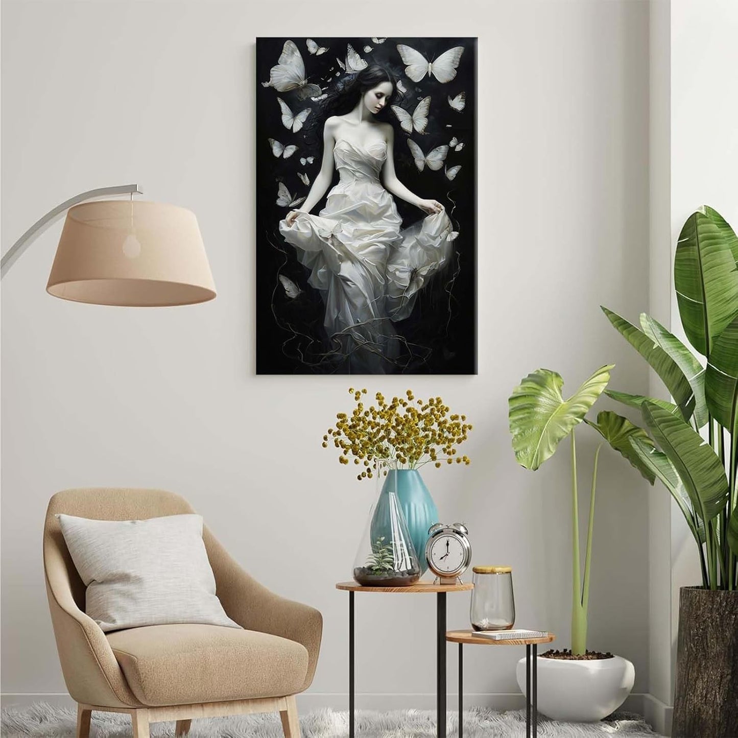 JFHCQJPK Vintage Gothic Feminine Canvas Wall Art Print Butterfly Poster Moody Preppy Wall Art Dark College Decor for Home Bedroom12x16in Frameless