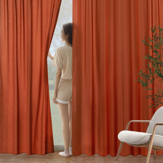 MIULEE Burnt Orange Privacy Sheer Curtains That Let Light in 84 Inches Long Non-See-Through Semi Sheer Curtain Light Filtering Window Curtains Drapes for Living Room Bedroom 2 Panels Set 42 X 84