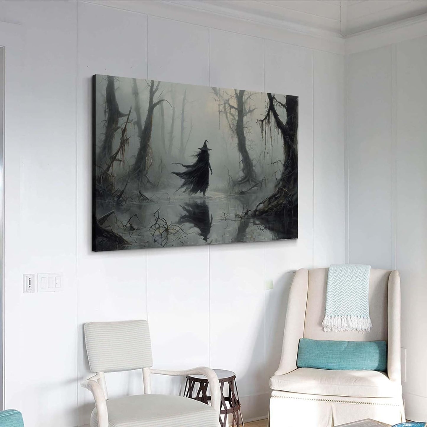 JFHCQJPK Vintage rustic swamp witch poster dark moody wall art gothic horror season halloween print for home decor retro dark moody painting12x16in Frameless
