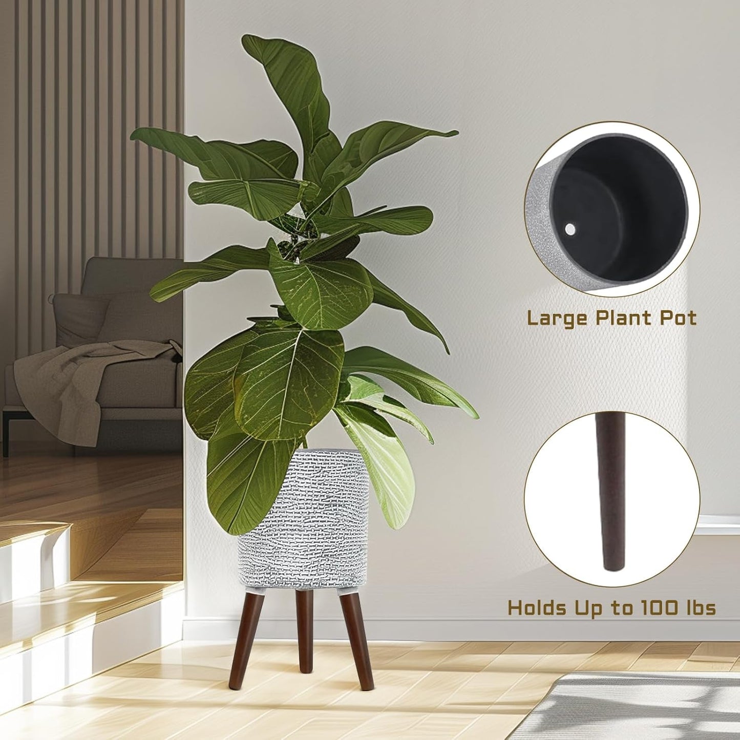 Flower Pot with Legs Tall Flower Pot with Drainage Holes for Indoor and Outdoor Decorative Planting (Gray Wave, 12 Inches)