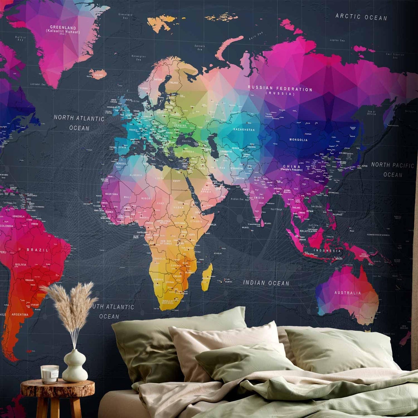 artgeist Premium Wall Mural World Map 118"x83" - XXL Non-Woven Wallpaper Fleece Wall Decor Photo Print Picture Image Design Home Map of The World k-A-0126-a-a