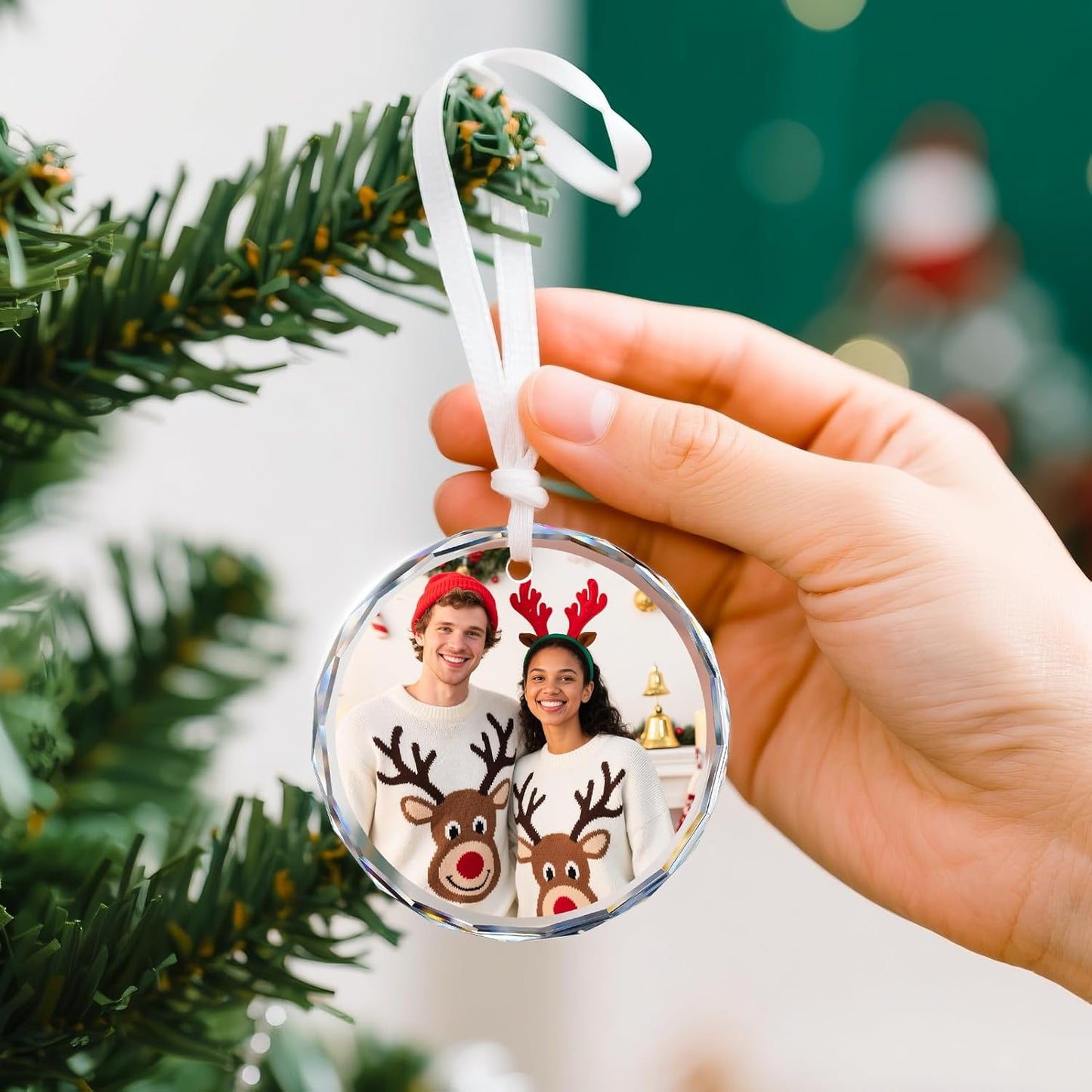 Personalized Christmas Ornaments with Photo - Custom Picture Text Ornament for Christmas 2025, Customized Crystal Xmas Tree Decor - Wedding Gifts for Couples, Engagement Gifts for Couples