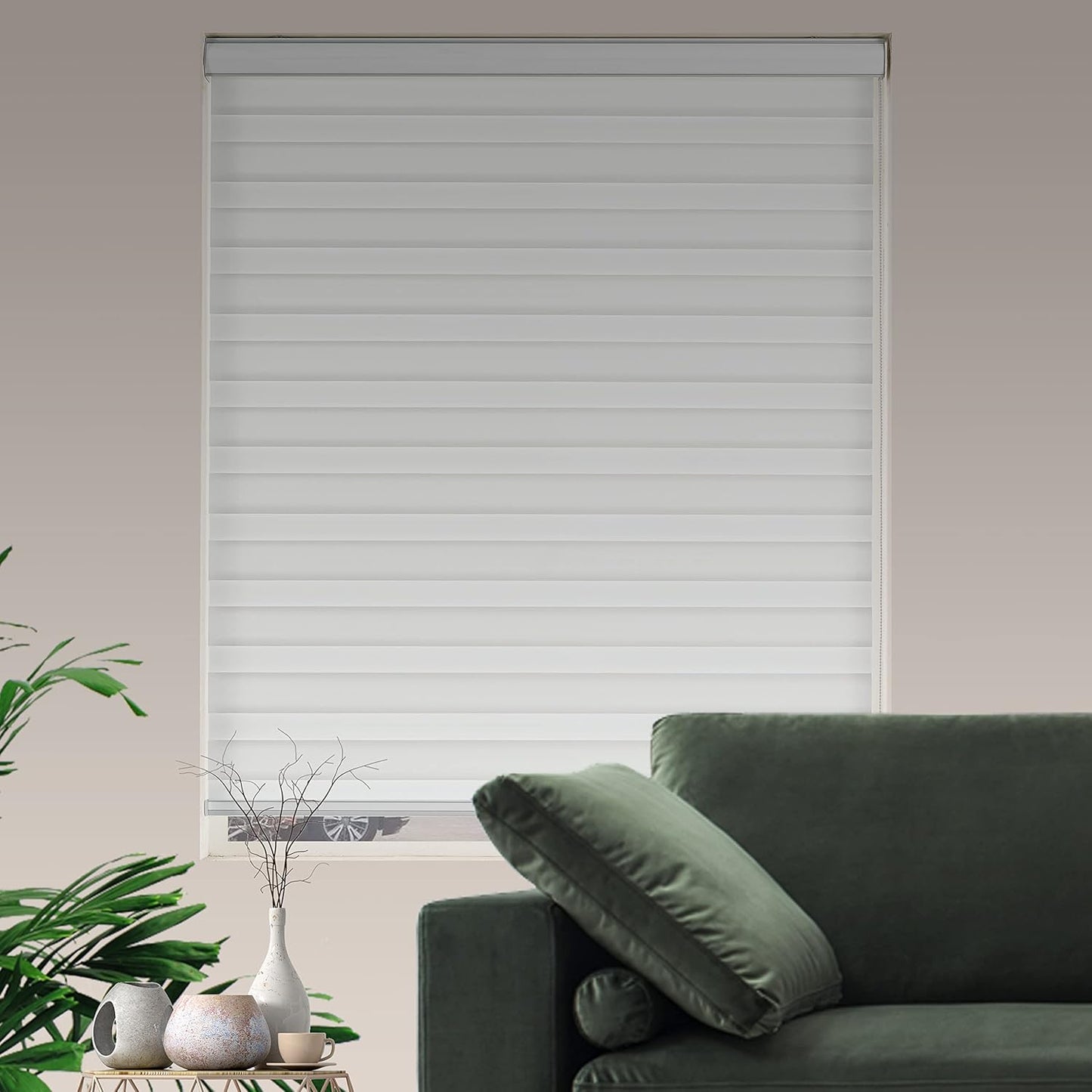 Custom Size Zebra Blinds Dual Layer Roll Up Blind for Living Room, Window Blinds Shades Privacy Light Control for Day and Night, (Maximum Height 72inch, White Color, Width 20 inch)