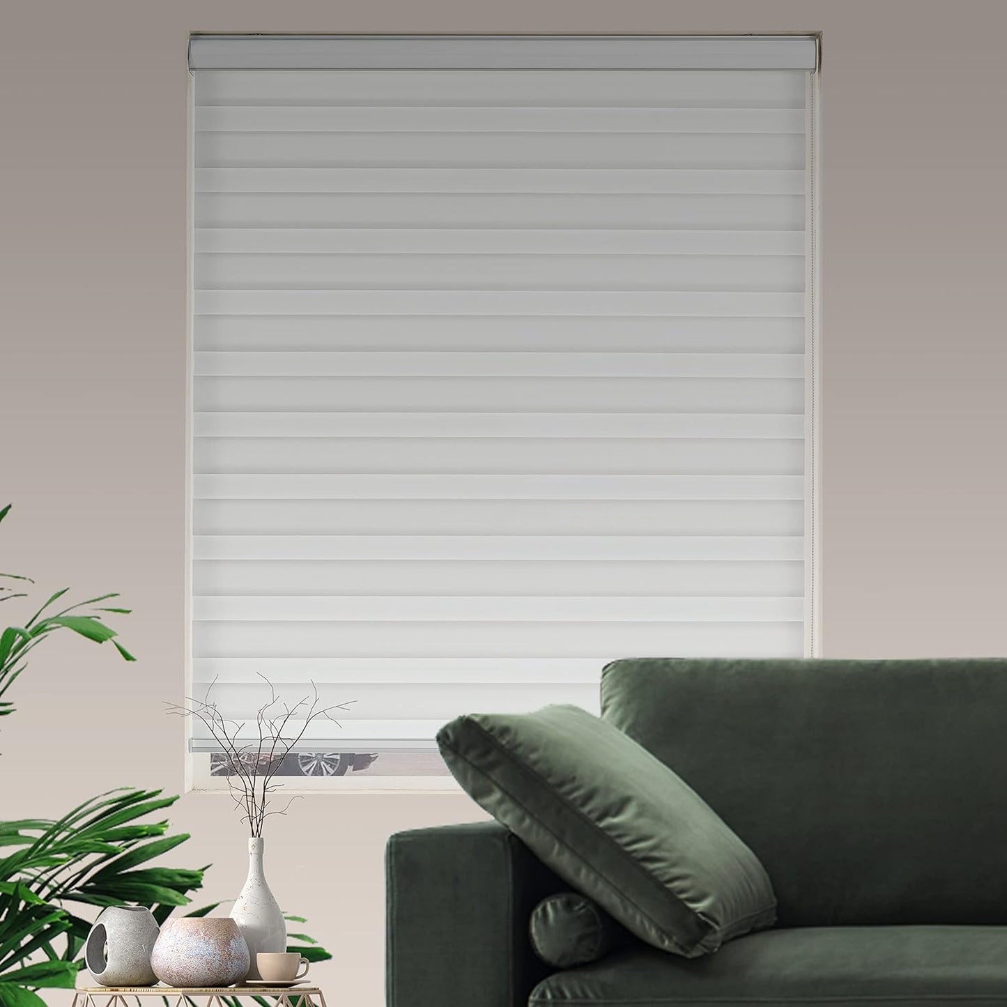 Zebra Roller Shades, Dual Layer Roll Up Blind for Living Room, Semi Sheer Shades Window Privacy Light Control for Day and Night, (Maximum Height 72inch, White Color, Width 34 inch)