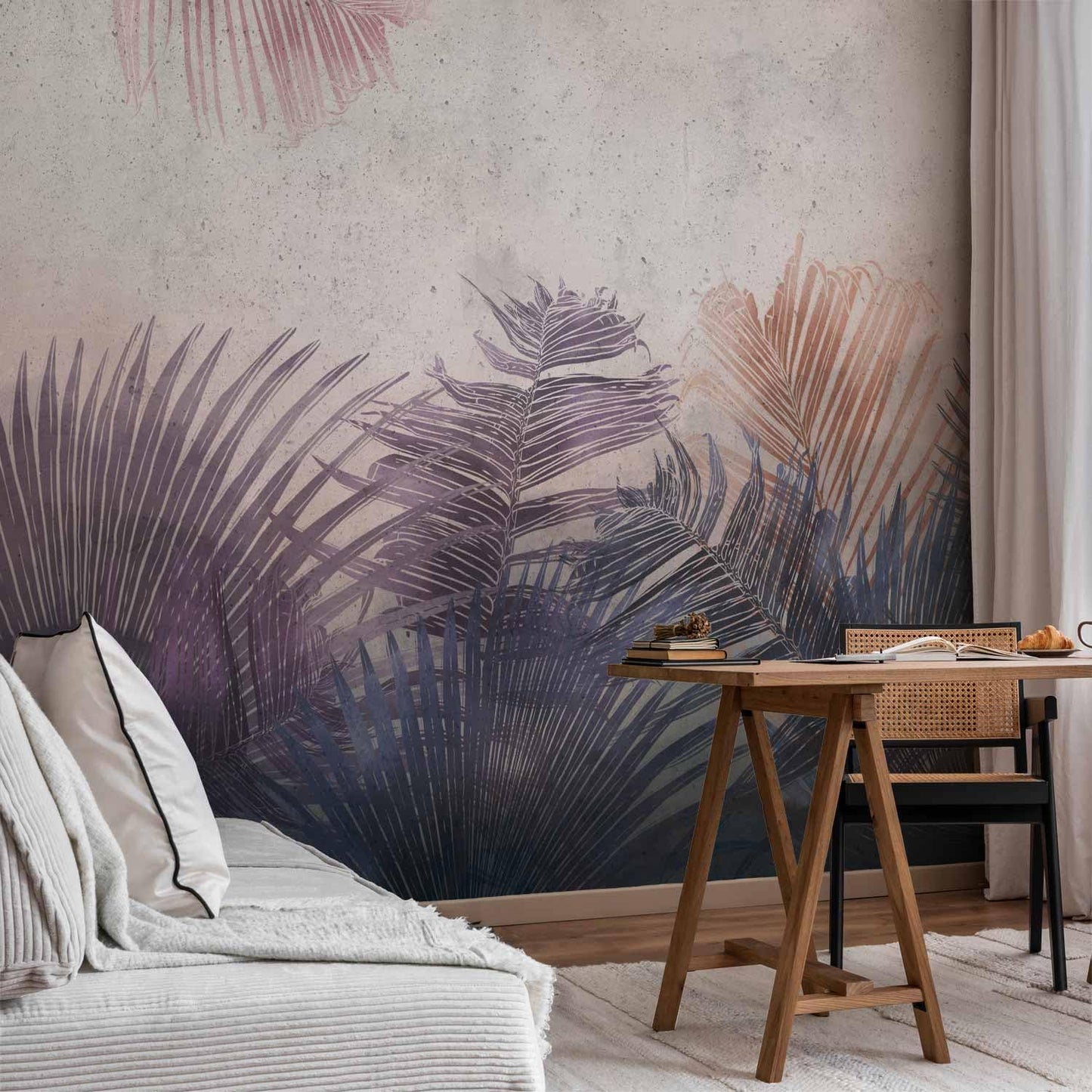 artgeist Premium Wall Mural Jungle 79x55 in - XXL Non-Woven Wallpaper Fleece Wall Decor Photo Print Picture Image Design Leaves Botanical Nature Purple Grey b-A-0827-a-a
