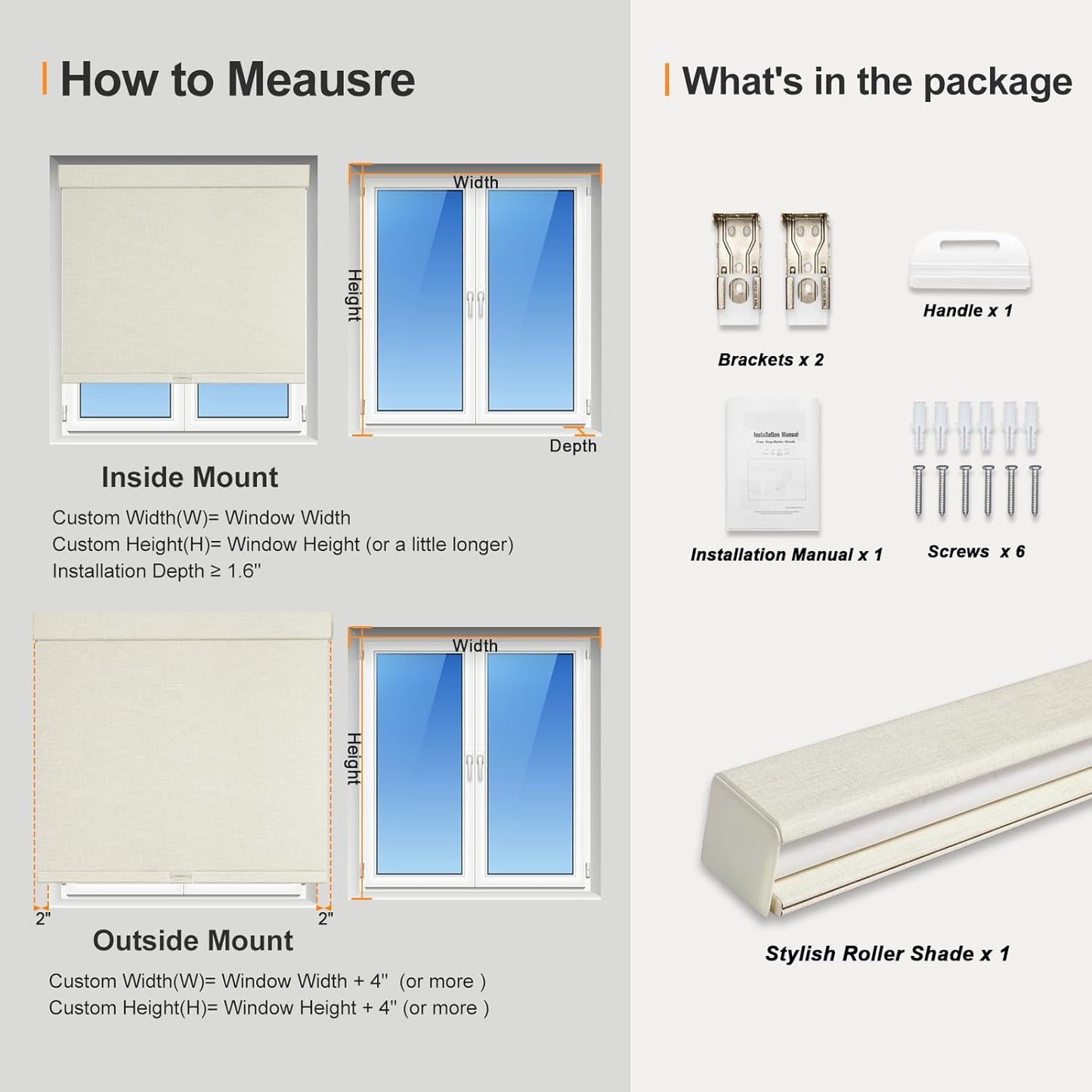 Persilux Blackout Shades for Windows Cordless Roller Blinds, Roller Windows Shades for Home with Fabric Attached Valance, UV Protections Easy Installation for Door/Office, Limestone(80.5" W x 56" H)