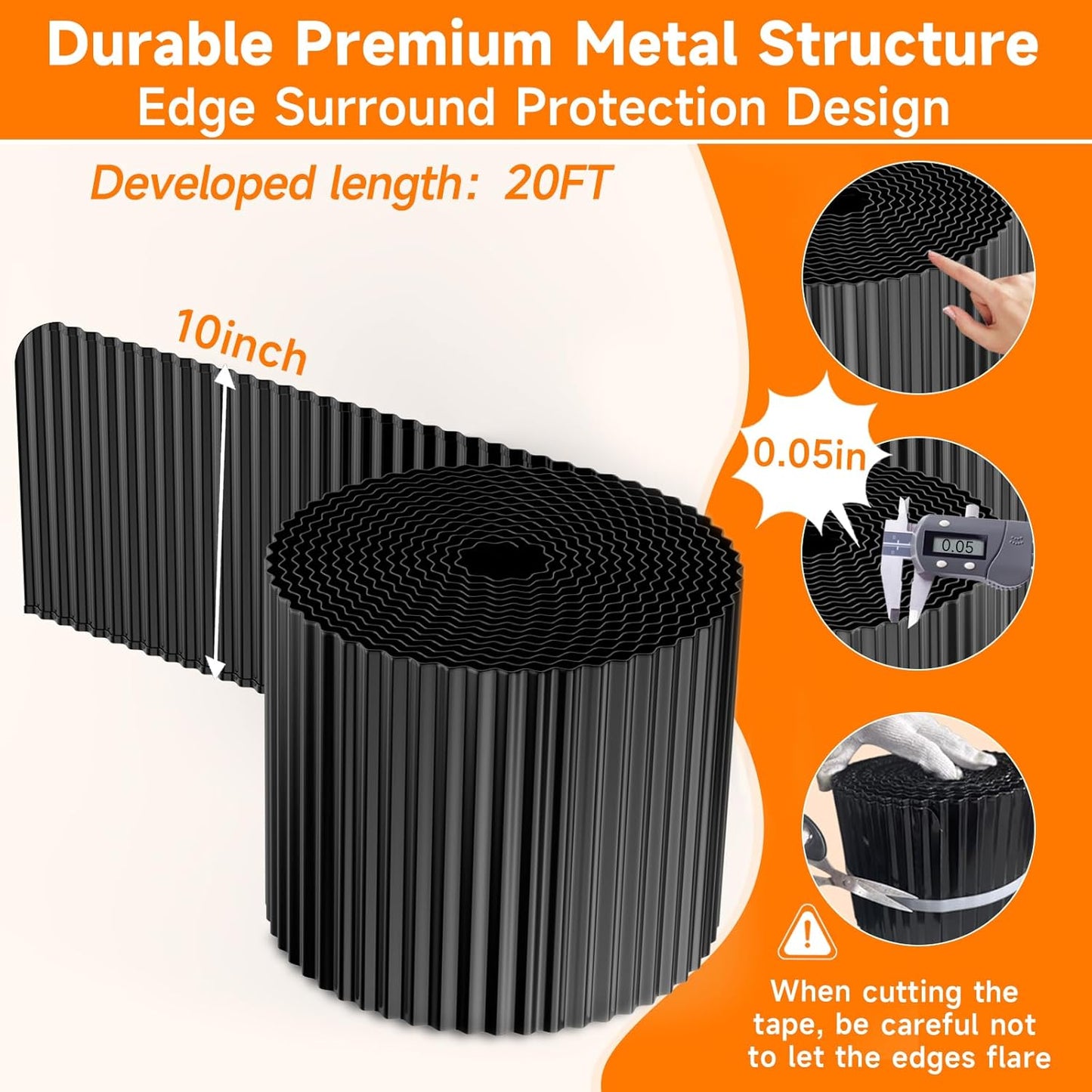 Corrugated Garden Edging,10"×20Ft Galvanized Steel Landscape Edging & Lawn Edging Border,Metal Garden Border for Flower Beds,Garden,Lawn,Raised Beds & Tree Surrounds(Black)
