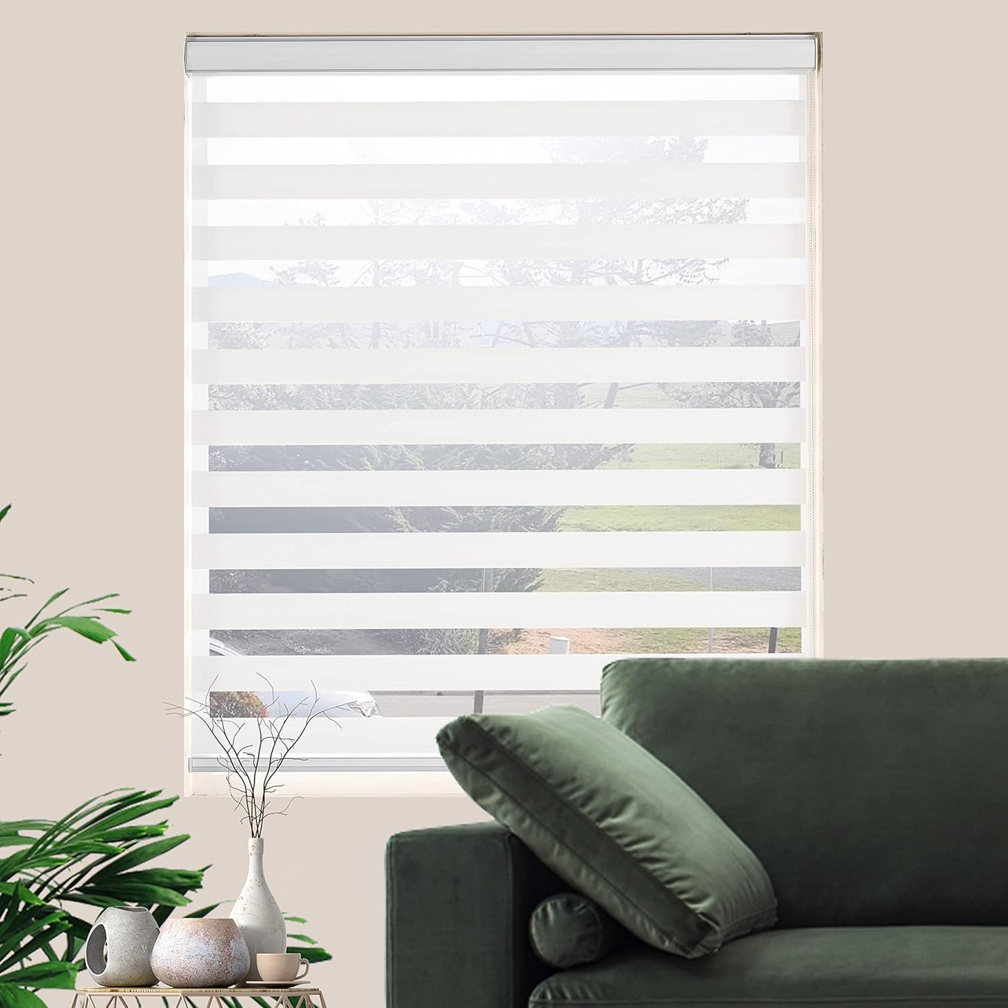 Zebra Roller Shades, Dual Layer Roll Up Blind for Living Room, Semi Sheer Shades Window Privacy Light Control for Day and Night, (Maximum Height 72inch, White Color, Width 22 inch)