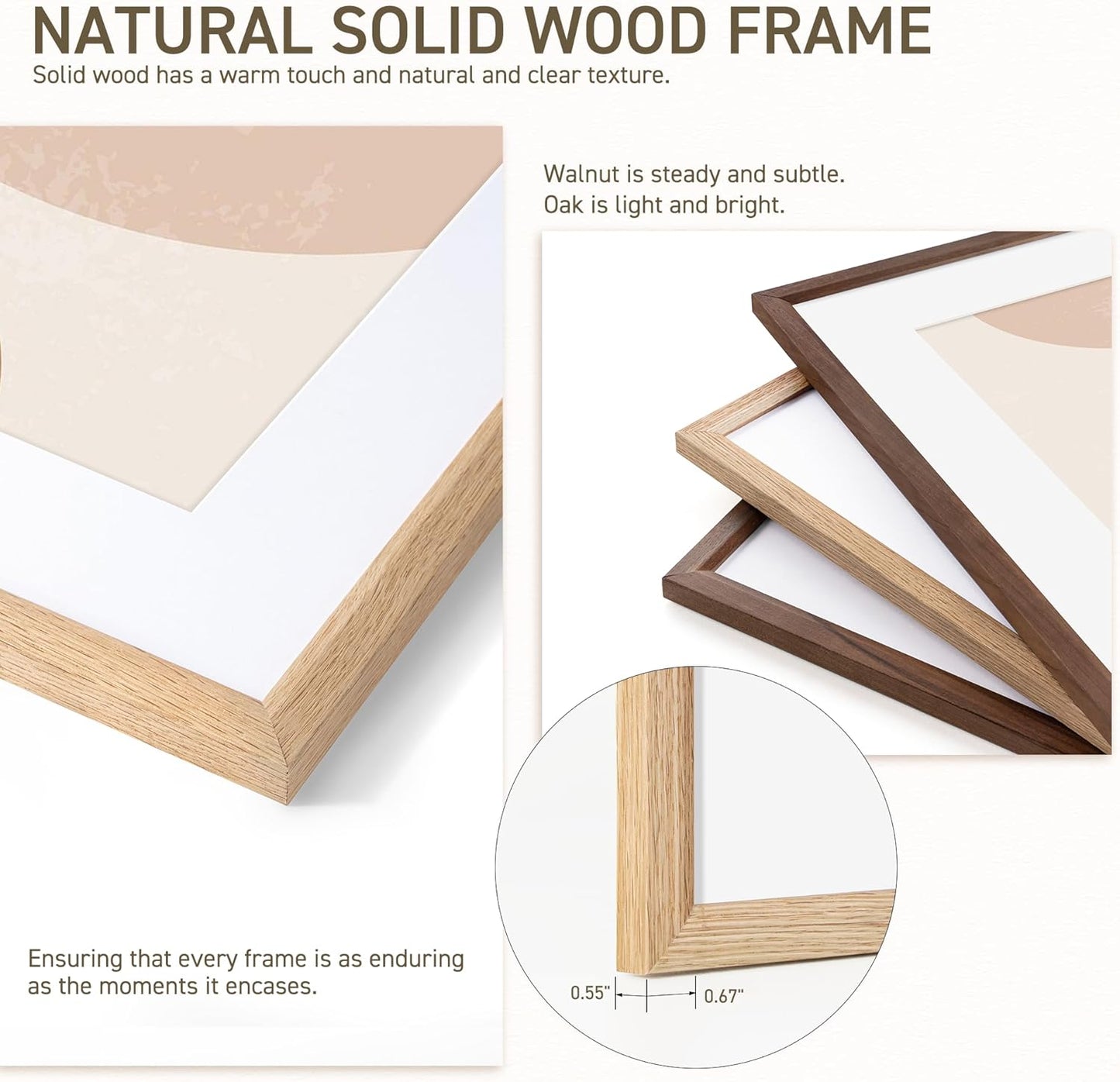16x16 Picture Frame Natural Solid Oak Photo Frames with 12x12 Removable Mat Wall Hanging Large Handcrafted Frame with HD Plexiglass Wall and Tabletop Display Large Poster Frame