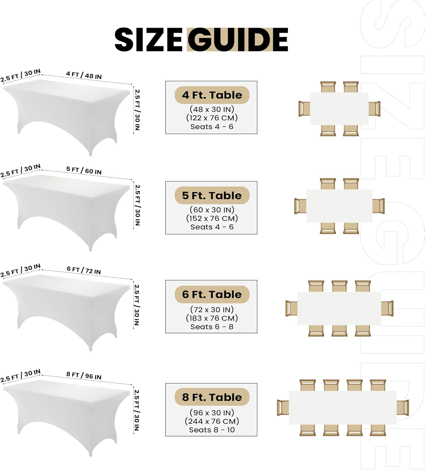 Utopia Kitchen 4FT Spandex Tablecloth [2 Pack, White] 200 GSM Stretch, Fitted, Washable and Wrinkle Resistant Table Cloth Rectangle Cover for Trade Shows, Wedding, Parties [48Lx30Wx30H Inch]
