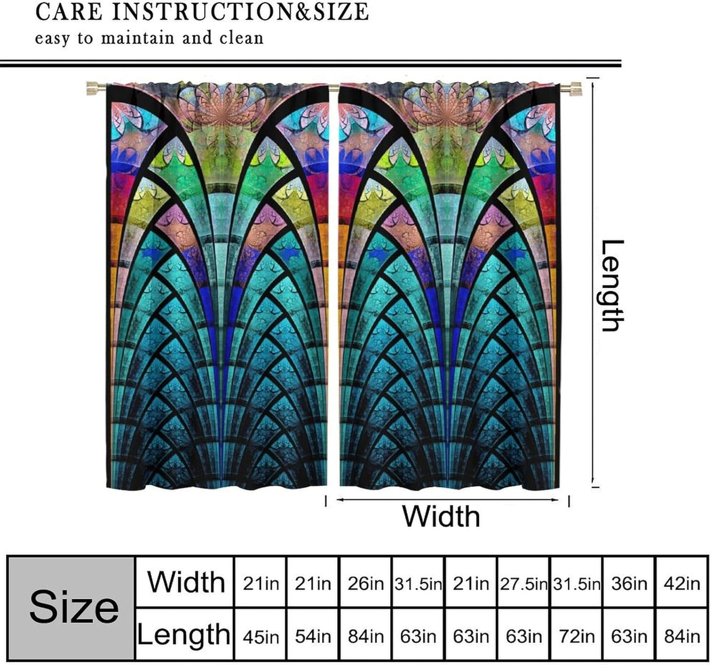 Stained Glass Curtains,Retro Design Style Colorful Abstract Art Home Decor Drapes for Bedroom Living Room Kitchen Window Treatment 2 Panels Set Total Size 55" W X 63" L Inch