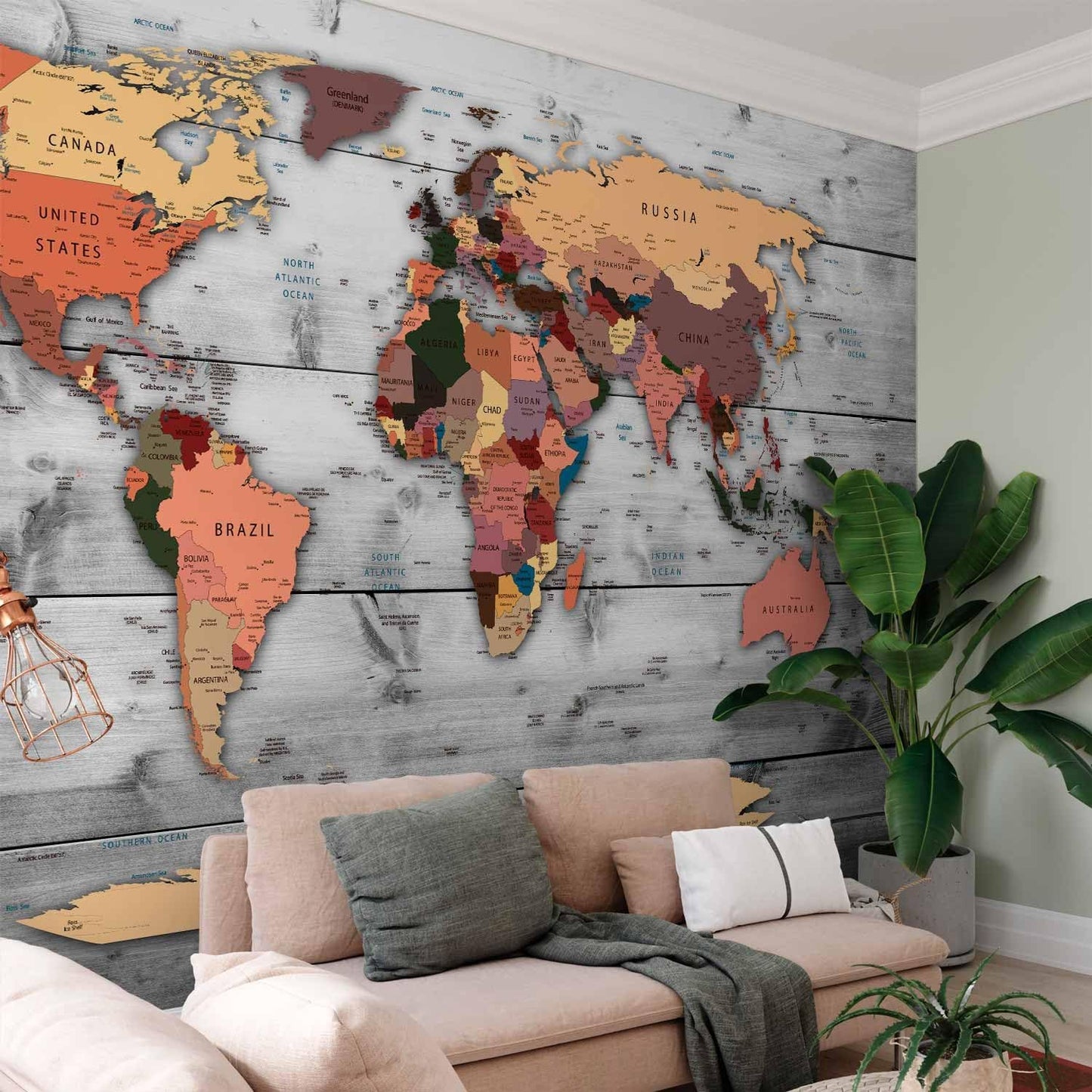 artgeist Wall Mural World Map 138x101 in - XXL Non-Woven Wallpaper Fleece Wall Decor Photo Print Picture Image Design Home Map of The World k-B-0009-a-c