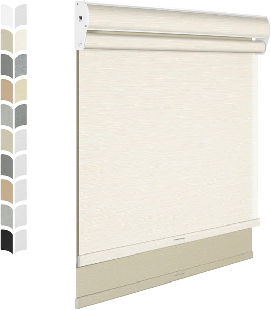 BERISSA Dual Roller Shades with Cassette Valance, Double Window Shades Blackout and Light Filtering, Day and Night for Home Office Door. Striped Jacquard Beige, 55 W x 56" H