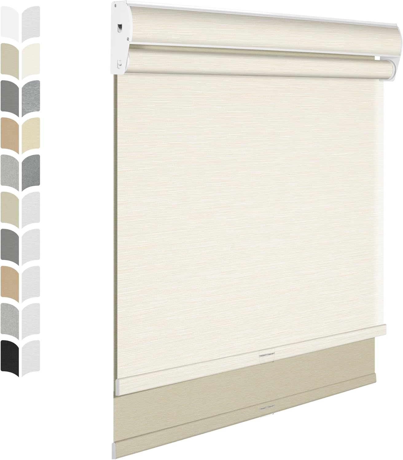 BERISSA Cordless Dual Roller Shades with Cassette Valance, Double Window Shades Blackout and Light Filtering, Day and Night for Home,Office, Door. Striped Jacquard Beige. 62 W x 80" H