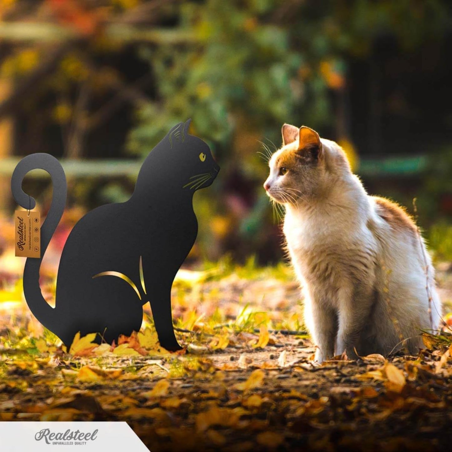 RealSteel I 3 Pack Steel Cat Garden Decor I Outdoor Yard Decorations I Gift for Cat Lovers I Lawn Ornaments and Statues I Garden Signs Decorative Outdoor - Gold