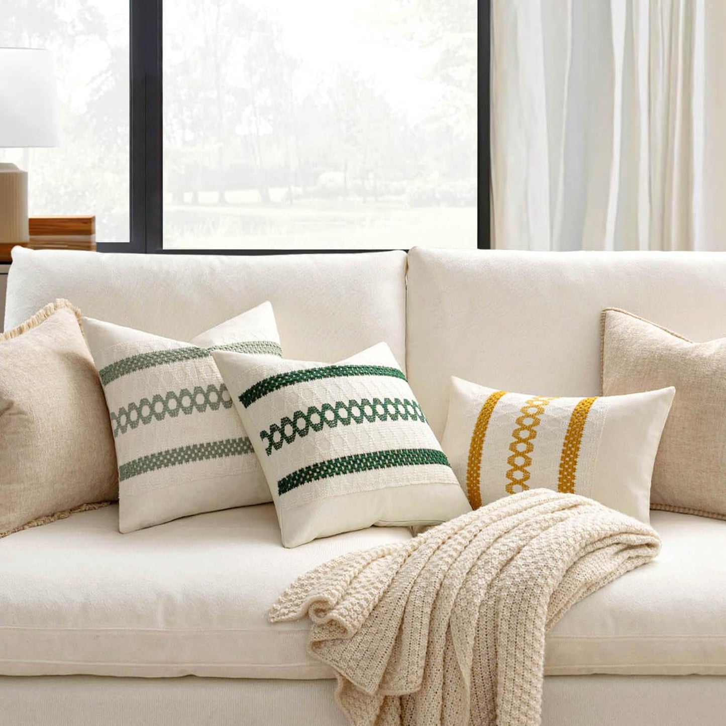MIULEE Set of 2 Sage Green Boho Decorative Pillow Covers 16x16 Inch Farmhouse Rustic Couch Throw Pillows Modern Cotton Cushion Covers Retro Cute Macrame Woven Home Decor for Bed Sofa Chair