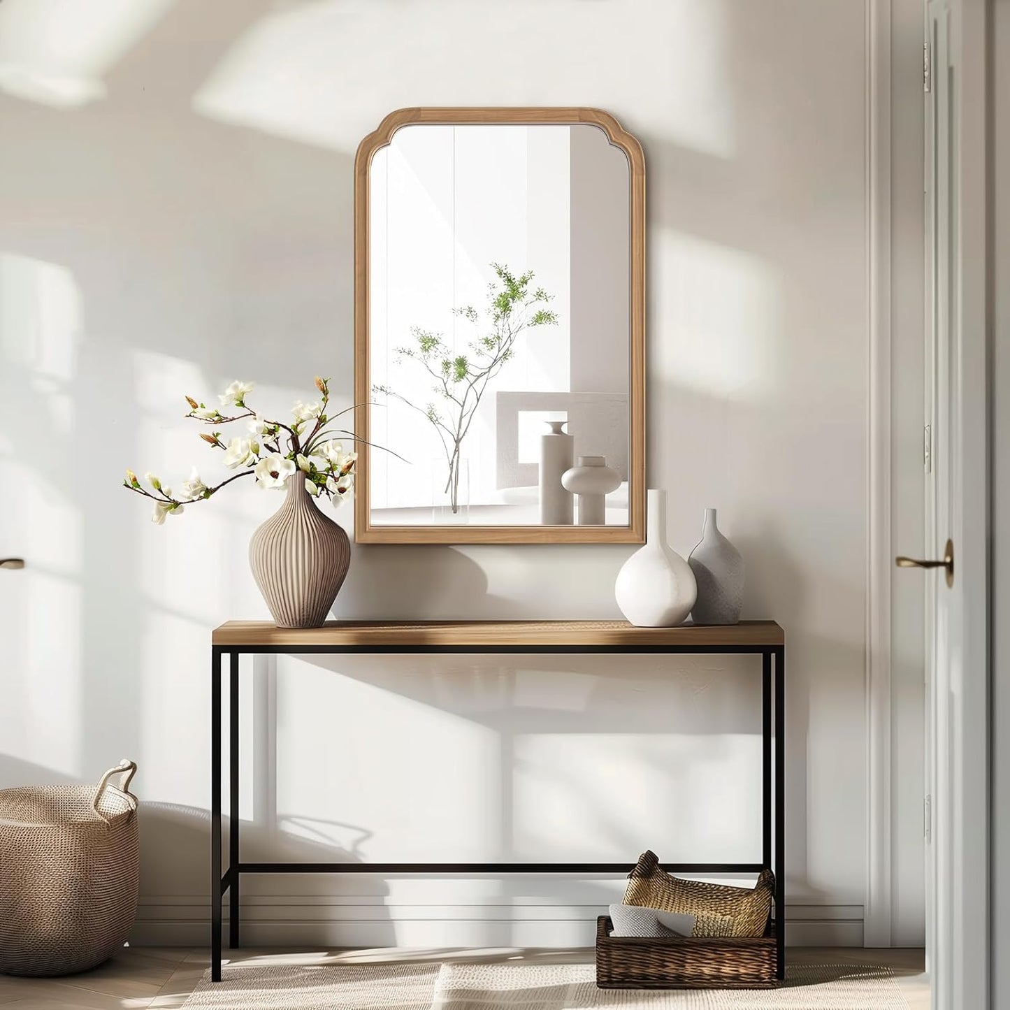 WallBeyond Wood Bathroom Mirrors for Wall Mounted, 24" x 36" Rustic Wood Frame Wall Mirrors Decorative for Living Room or Bedroom Vanity Mirror (Honey-Colored)