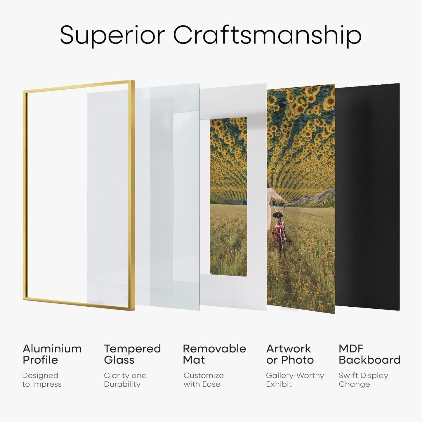 Homeforia 8.5 by 11 Picture Frame Gold, High End Metal 8.5x11 Poster Frames with Mat 6x8 Photo, 8.5 x 11 Frame Matted to 6 x 8 Print, 8.5by11 Wall or Tabletop Frame, Tempered Glass, Wall Kit, Set of 1