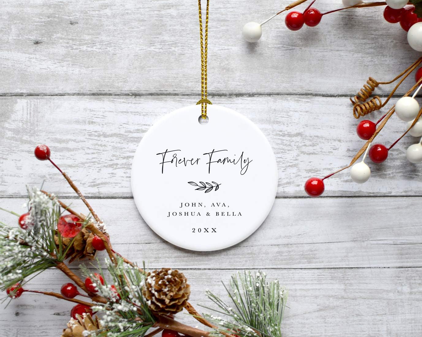 Andaz Press Personalized Adoption Round Ceramic Porcelain Christmas Tree Ornament Keepsake Collectible Gift, Forever Family 2025, Antique Handdrawn, 1-Pack Adoption Ornament 2025