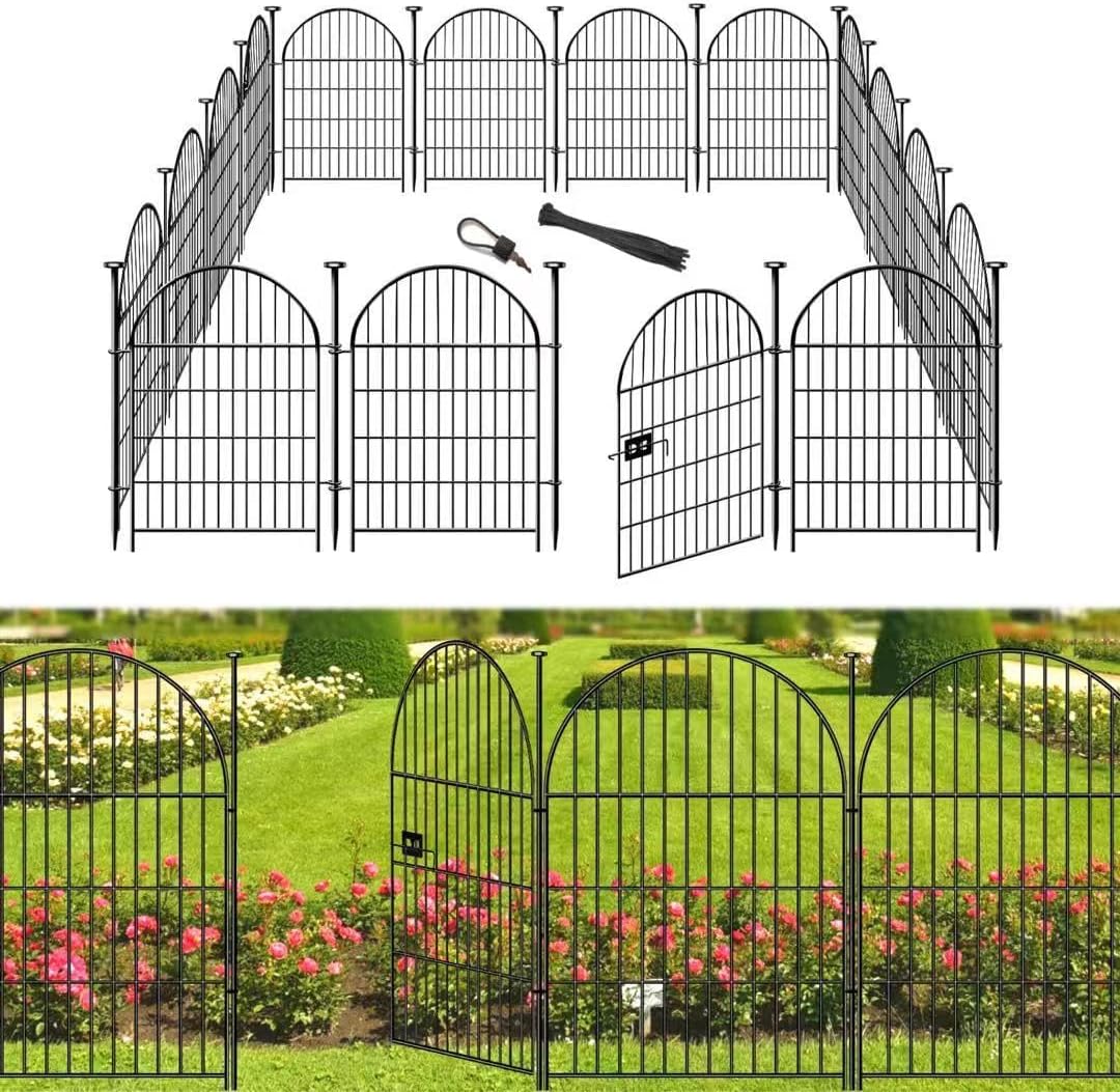 Tall Garden Fence with Gate 40 in(H)x26.2 Ft(L), 12 Panels Dog Fence Outdoor for Yard, No Dig Garden Fence Border,Heavy Duty Metal Temporary Rabbit Dog Fences Animal Barrier for Outdoor Yard