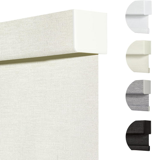 Persilux Blackout Shades for Windows Cordless Roller Blinds, Roller Windows Shades for Home with Fabric Attached Valance, UV Protections Easy Installation for Door/Office, Limestone(28" W x 64" H)