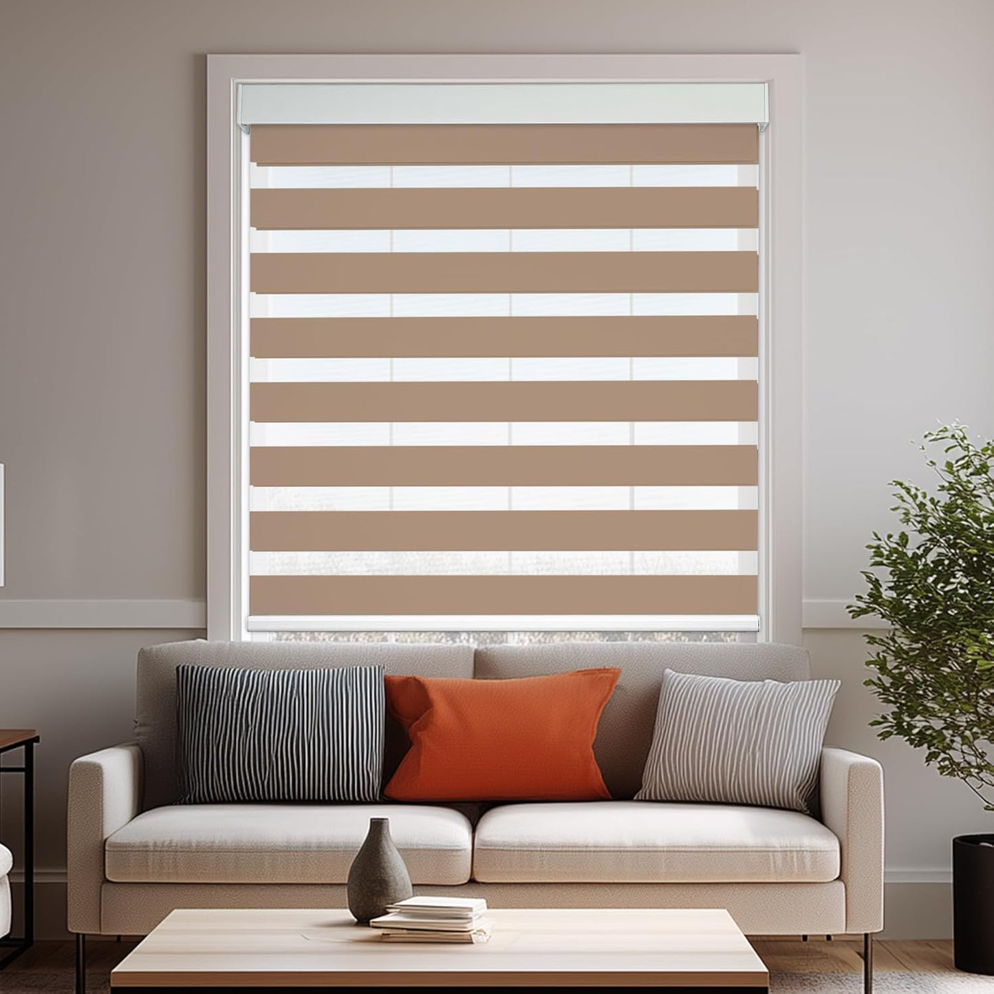 HESTIA Cordless Zebra Blinds Light Filtering Roller Shades UV Blocking Blackout Privacy Indoor Window Blind for Home Office Day and Night, Beige,44" W x 60" H