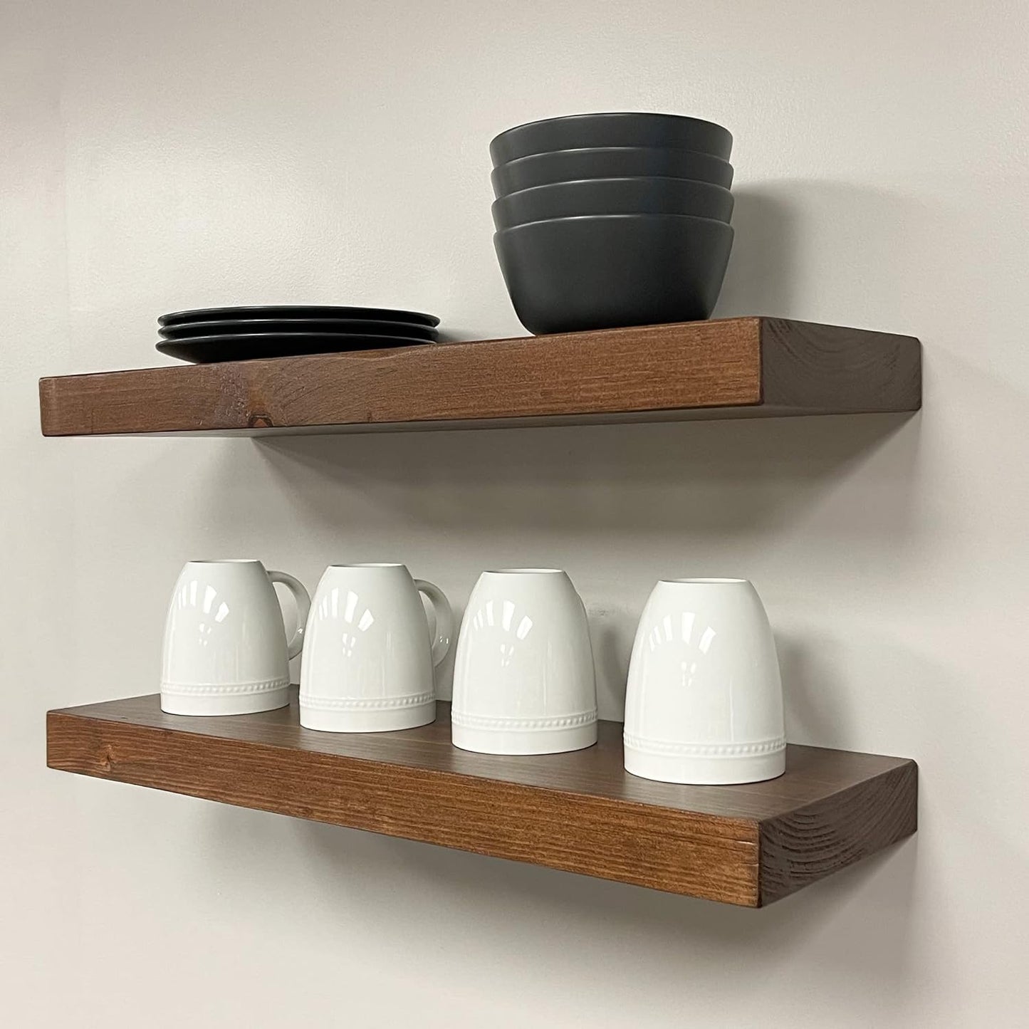 URBANDI, Rustic Floating Shelves, Set of 2, Hidden Bracket, Solid Wood, Heavy Duty, Wall Mounted Shelves, (Provincial, 48Wx10D)