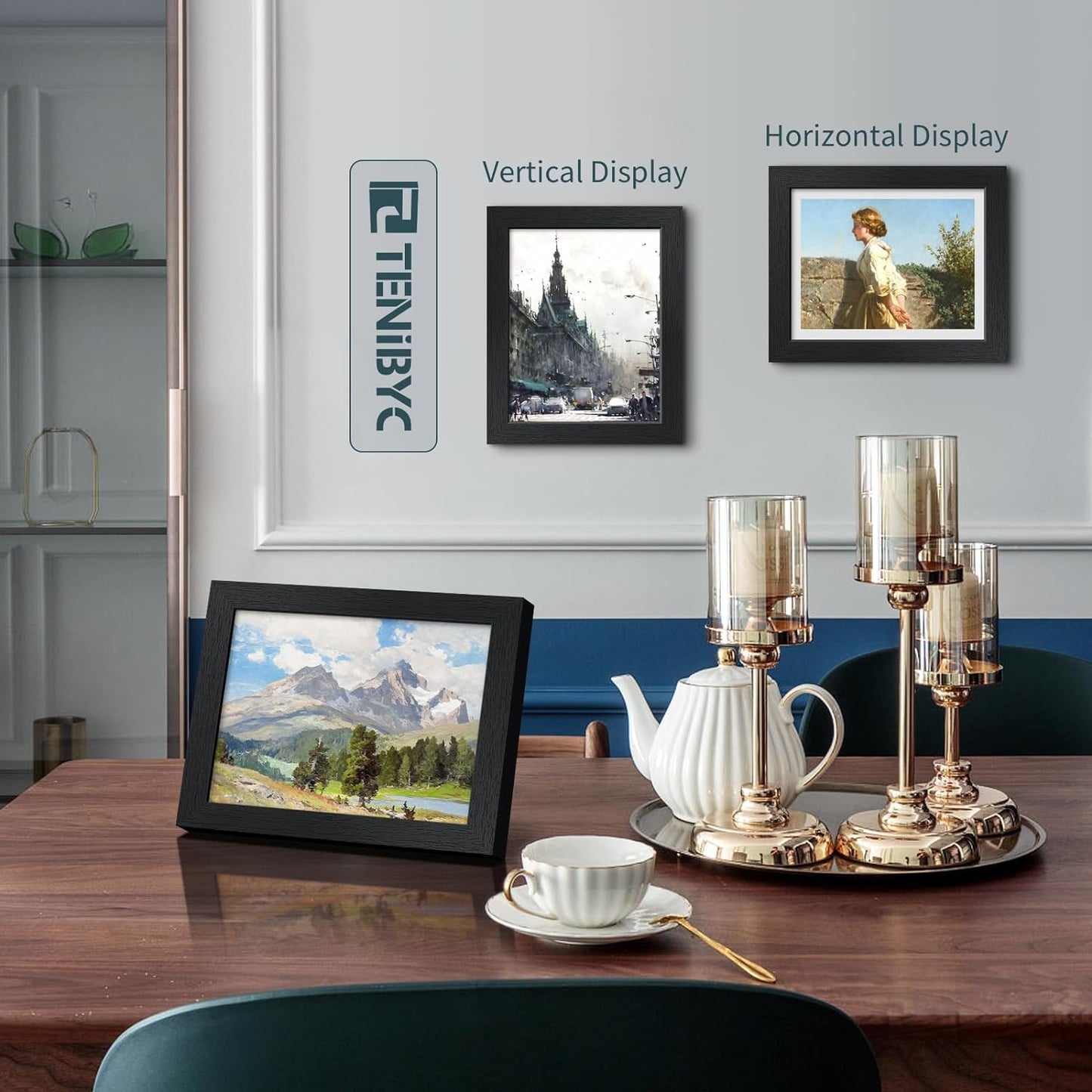 8x10 Picture Frame Set - 3 Pack, Textured Black Solid Wood, HD Tempered Glass, Gallery Photo Frame, Table or Wall Display