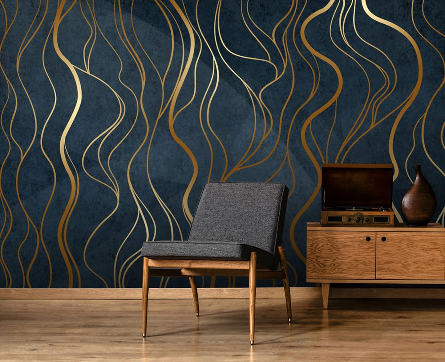 Simple Golden Lines Wall Mural Wallpaper for Bedroom 103" x 69"