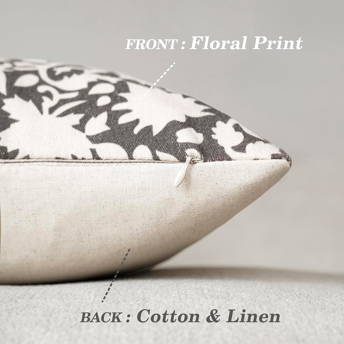 Foindtower Set of 2 Decorative Neutral Floral Throw Pillow Covers Accent Farmhouse Cushion Covers Boho Vintage Pillowcase for Couch Sofa Bedroom Living Room Home Decor Outdoor,22×22 Inch,Rustic Gray