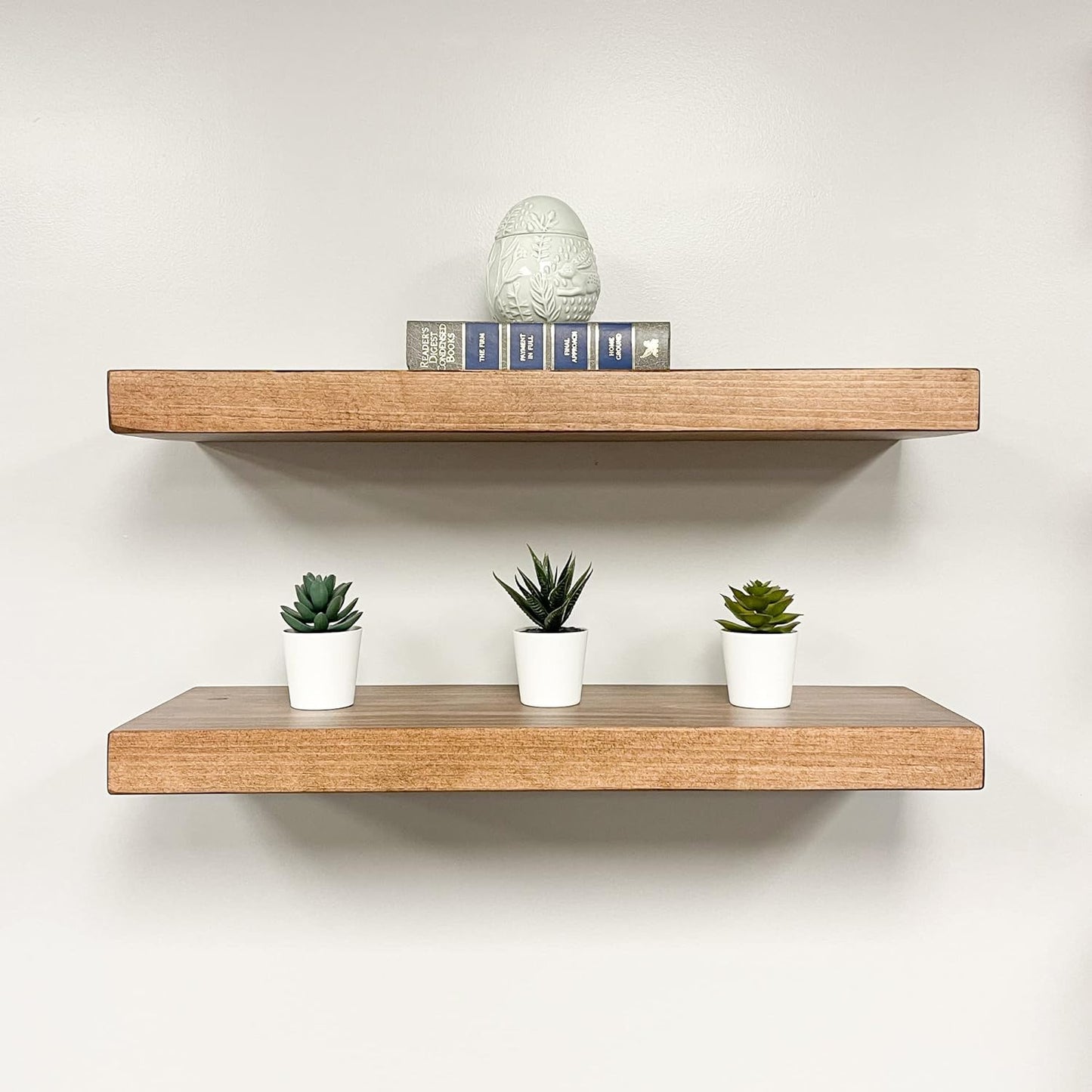 URBANDI, Rustic Floating Shelves, Set of 2, Hidden Bracket, Solid Wood, Heavy Duty, Wall Mounted Shelves, (Brown, 12Wx6D)