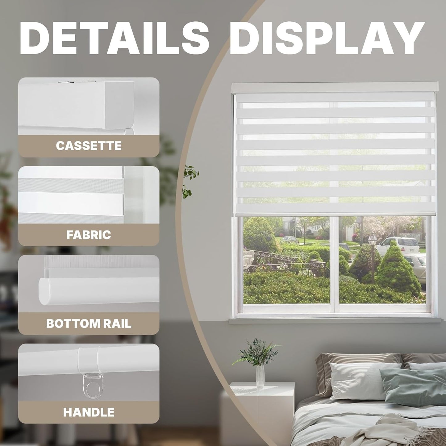 HESTIA Cordless Zebra Blinds Light Filtering Roller Shades Blackout Indoor Window Blind for Home Office,White,32" W x 48" H
