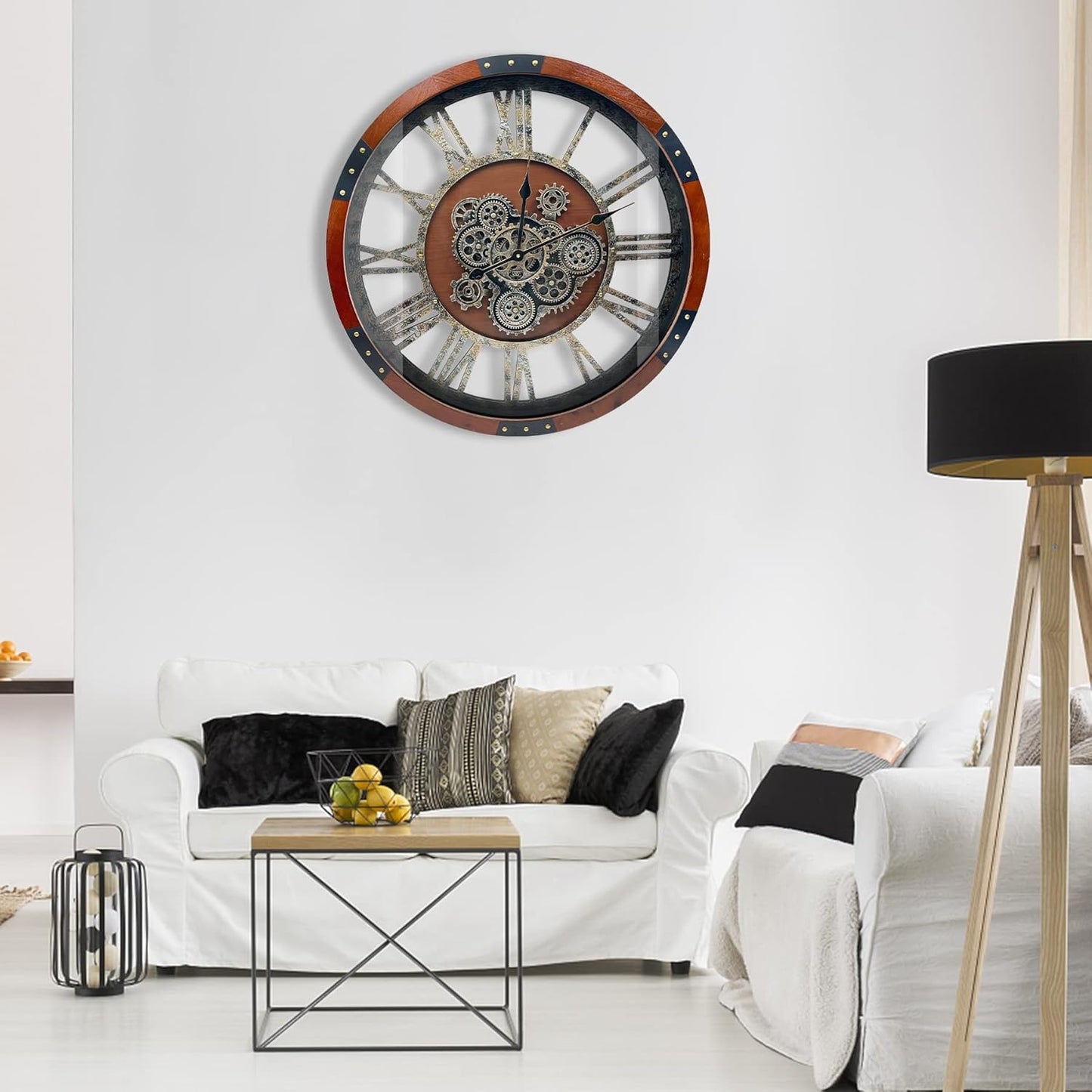 DORBOKER 30" Original Moving Gears Wall Clock, Large Industrial Wall Clock for Living Room Decor, Retro Wood Vintage Farmhouse Steampunk Rustic Clocks for Wall Decor,Black Walnut